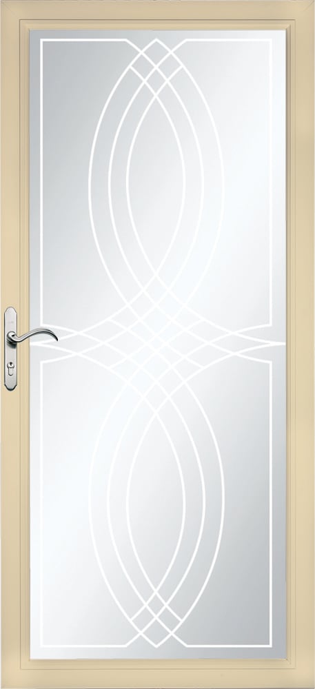 Select 36-in x 81-in Poplar White Full-view Interchangeable Screen Aluminum Storm Door with Satin Nickel Handle in Off-White | - Pella 6000CB88217