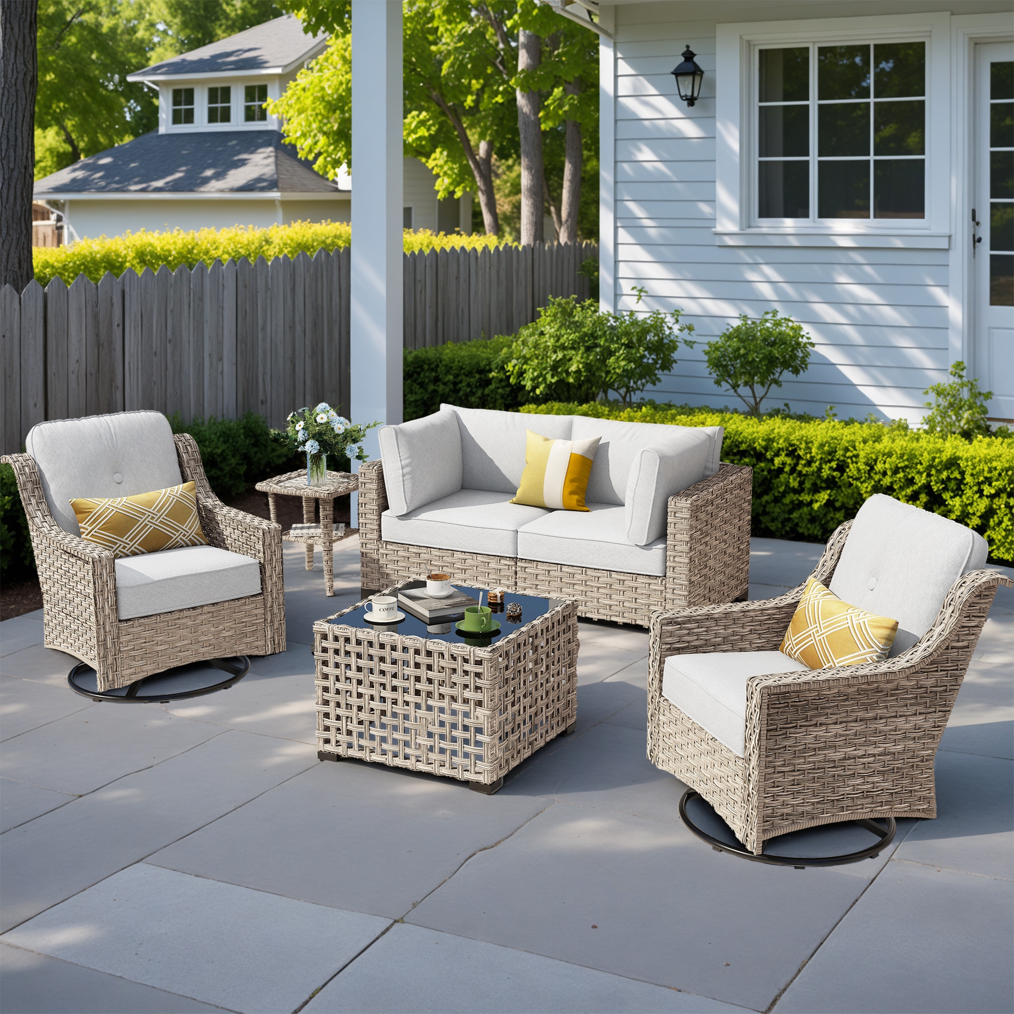 ALTRIGUS 6L-YZSKT406-AL 6 -Piece Wicker Patio Sofa Conversation Set with Light Gray Cushions