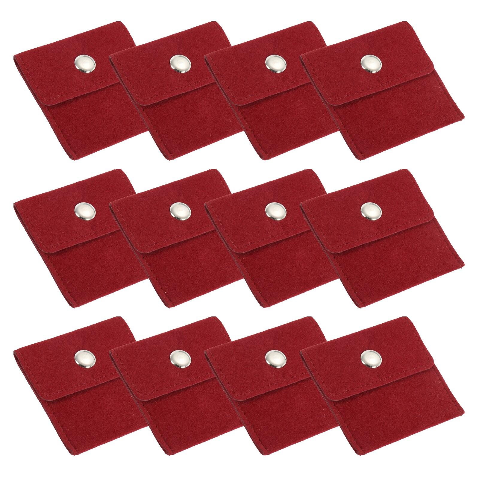 PATIKIL 3x3 Inch Velvet Jewelry Pouch 12pcs Velvet Pouches Snap Button Portable Storage Bag for Earrings Bracelets Necklaces Rings Watch Red