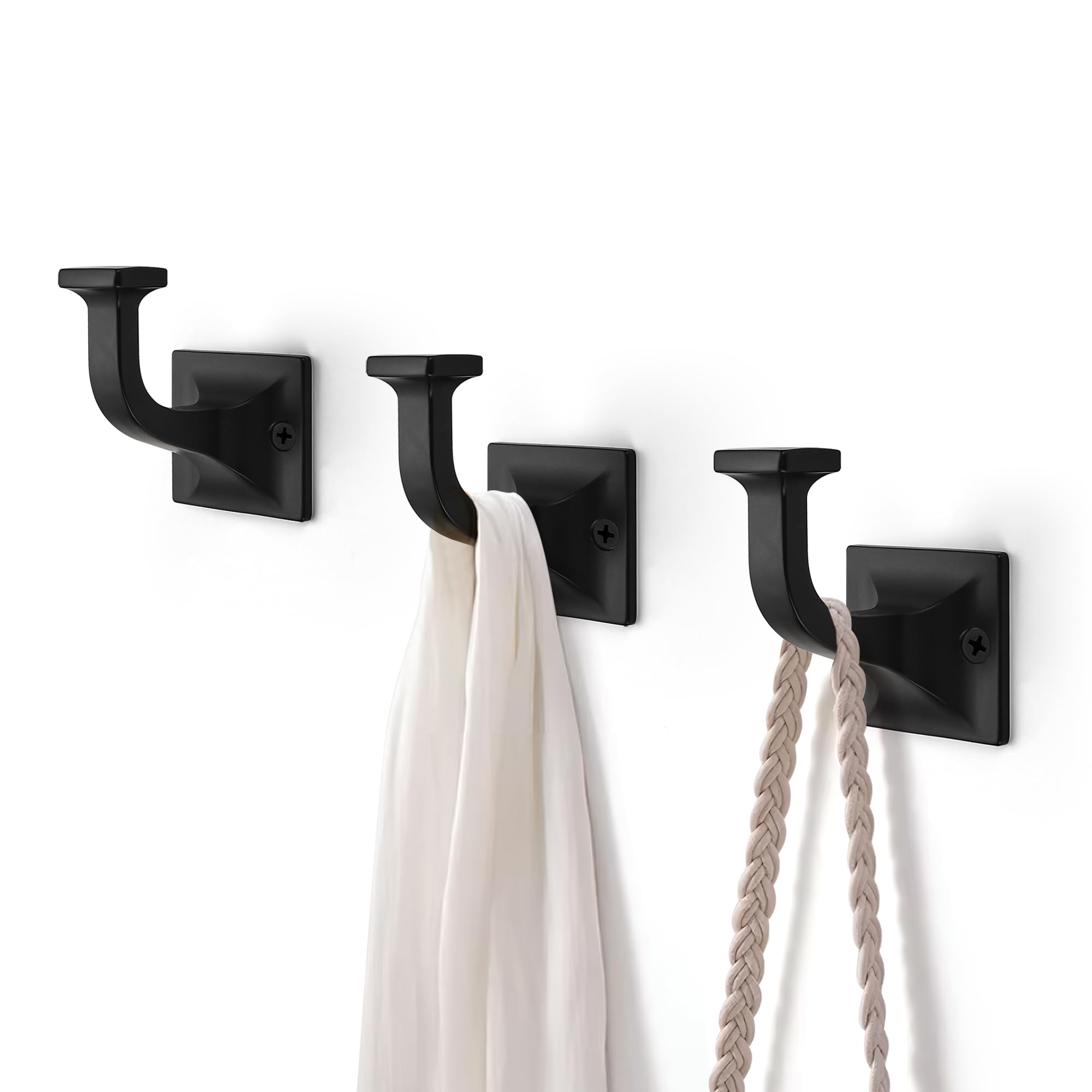 Ahfiwaso  3 Pack Matte Black Coat Hooks Double Wall Hooks for Bathroom Bedroom Kitchen Towel Robe Clothes Cabinet Closet Hardware