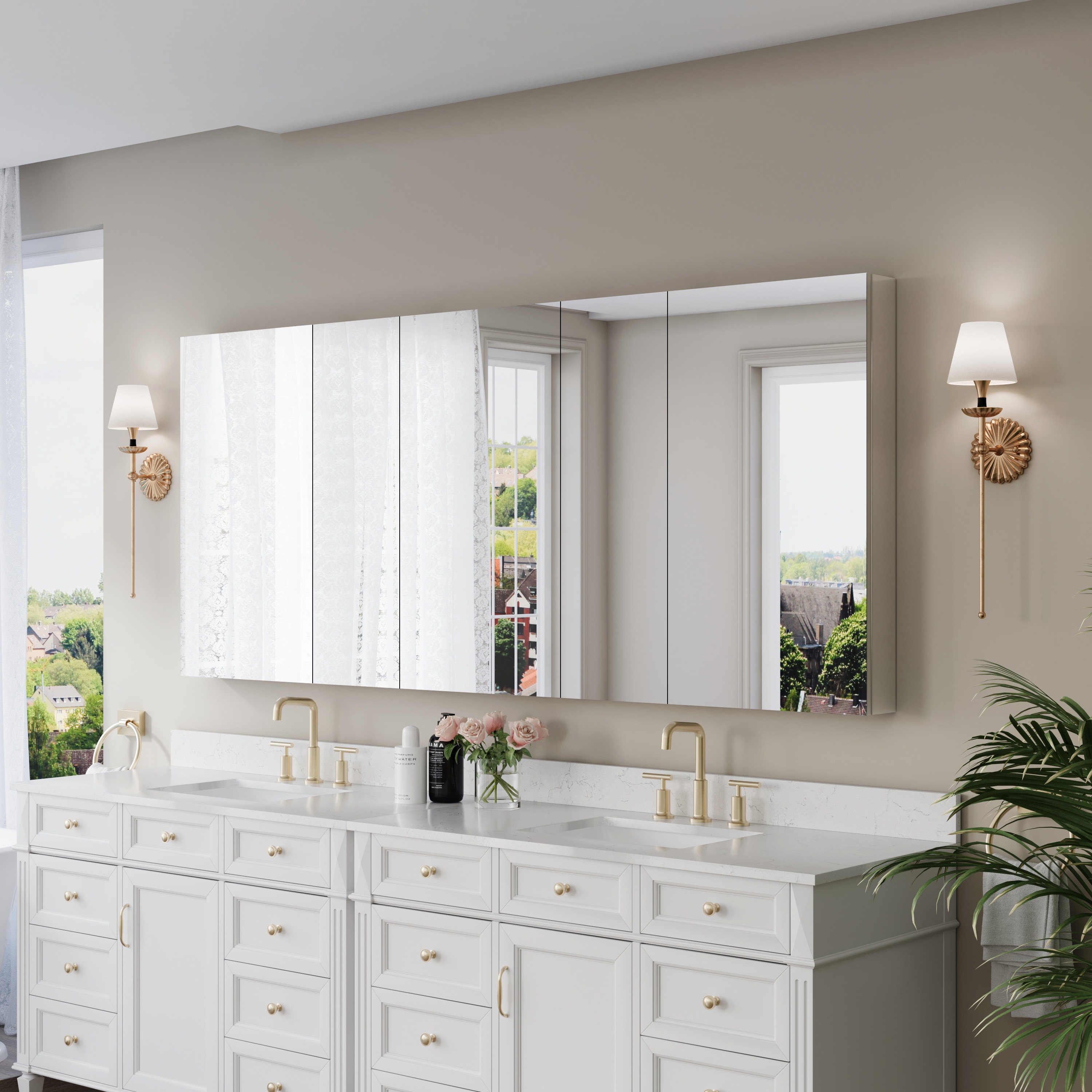 Forclover Assembled Cabinet Combo set 84-in x 36-in Surface/Recessed Mount Silver Mirrored Rectangle Soft Close Medicine Cabinet