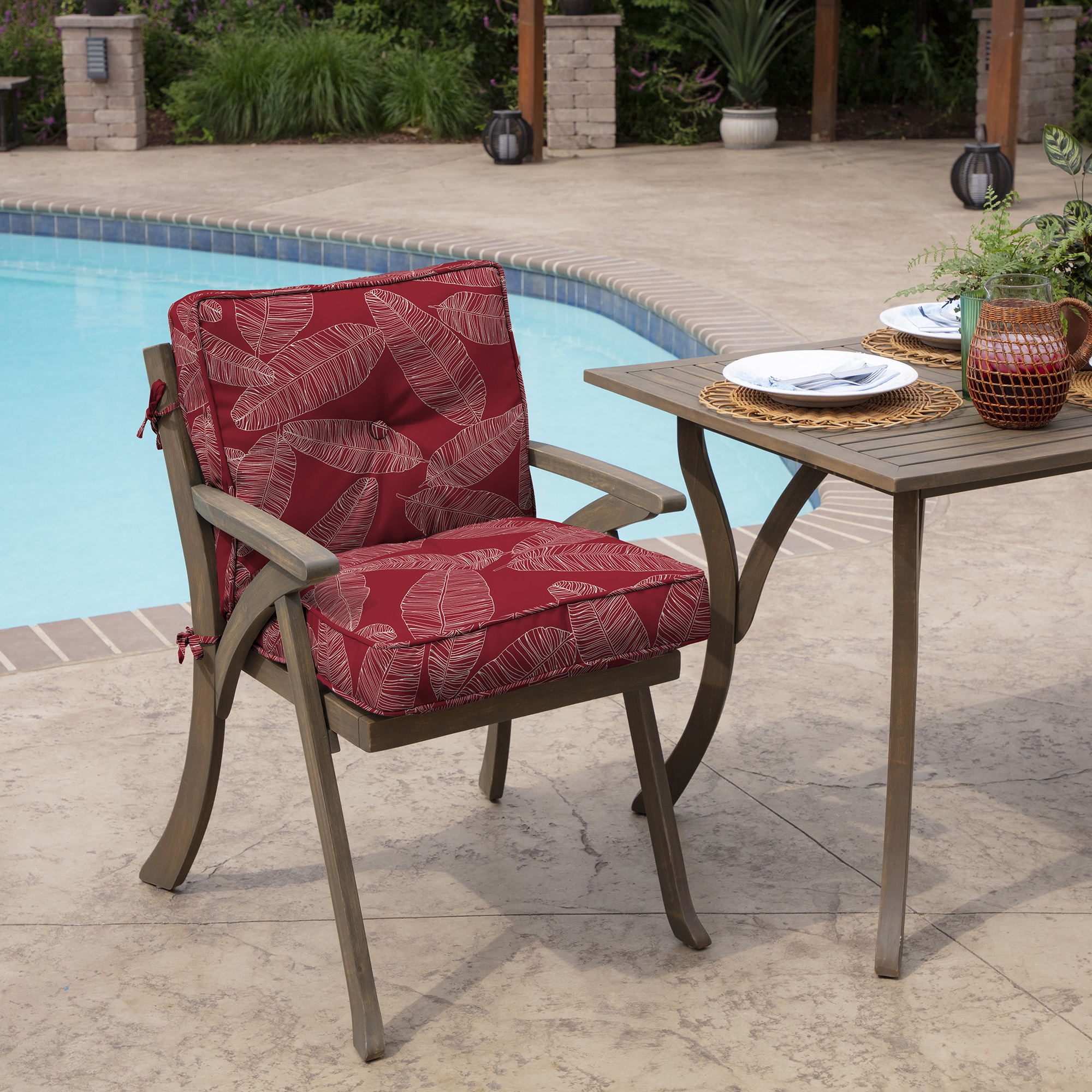 Arden Selections Outdoor Deep Seating Cushion Set 24 x 24, Red Leaf Palm