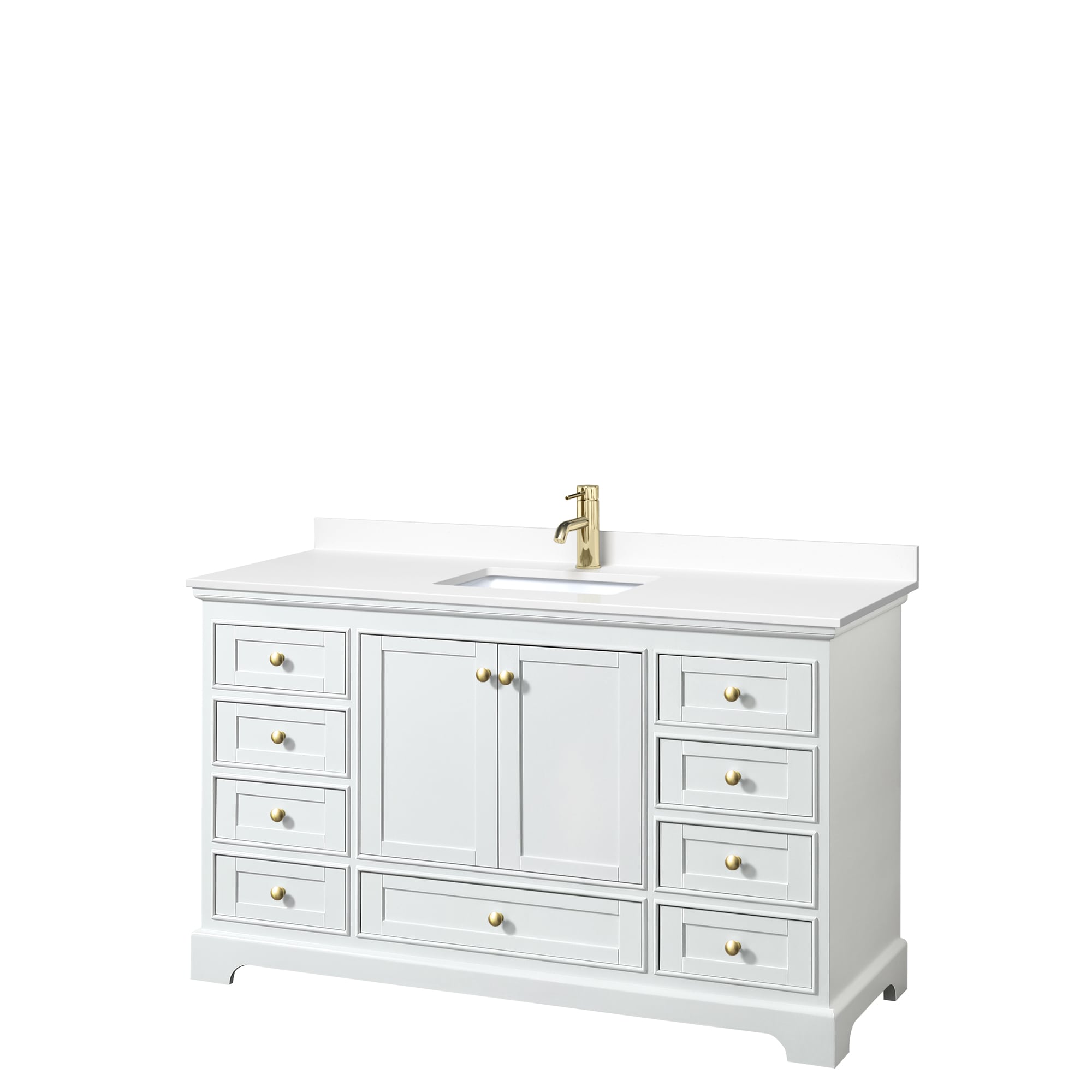 Wyndham Collection WCS202060SWGWCUNSMXX Deborah 60-in White with Brushed Gold Trim Undermount Single sink Bathroom Vanity with White Cultured Marble Cultured marble Top