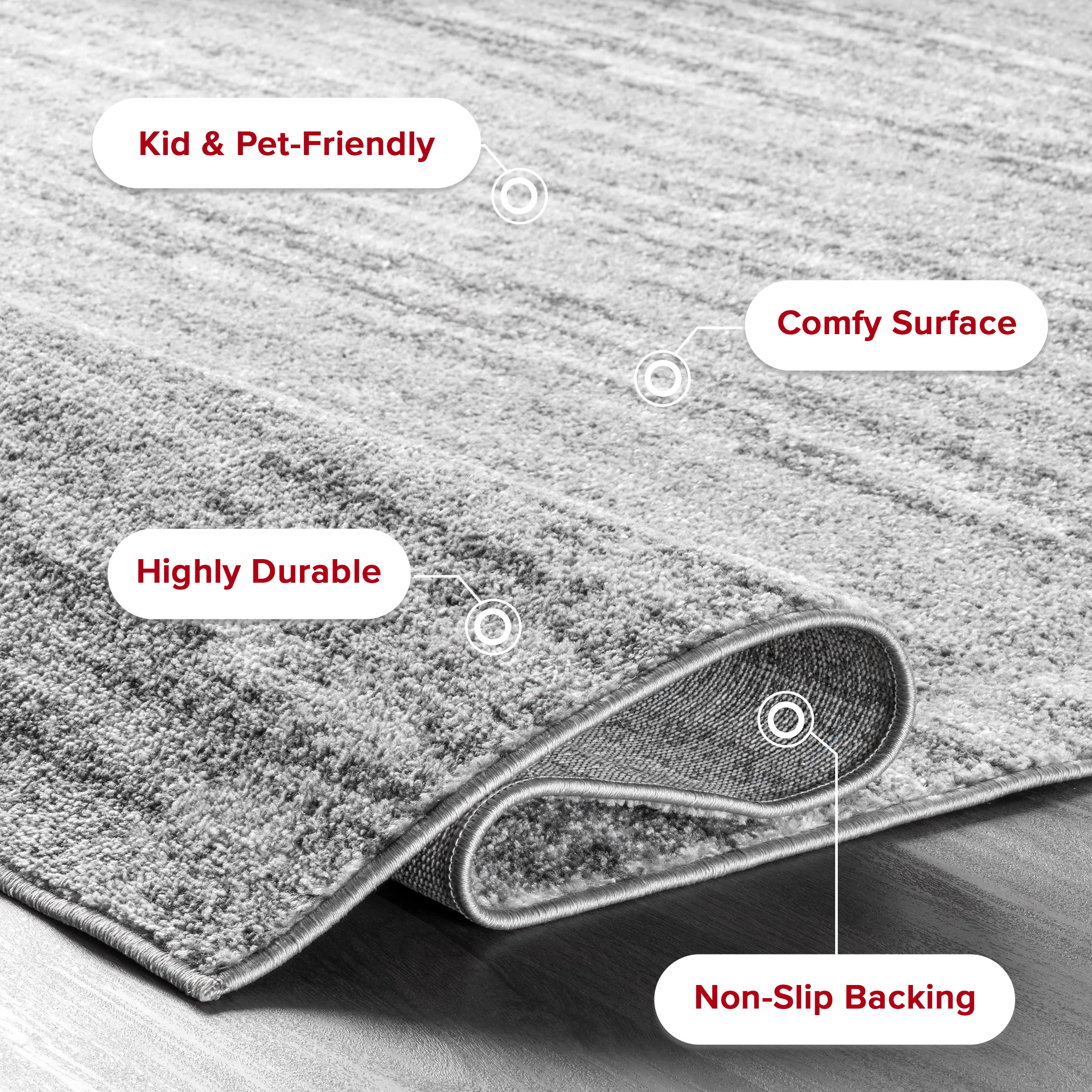 Modern Ripples Gray Synthetic Rectangular Area Rug