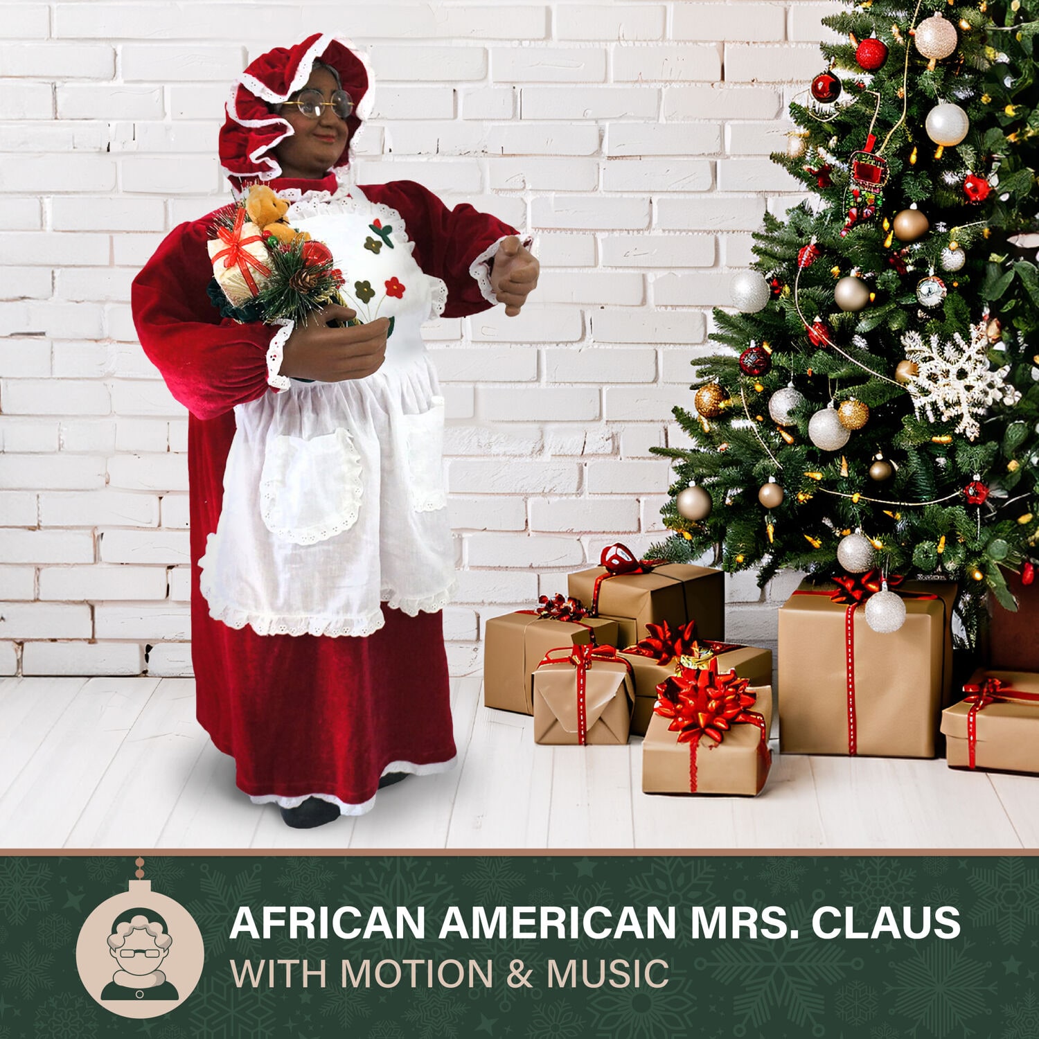 3-Ft Red Velvet and White Apron Mrs. Claus Animatronic