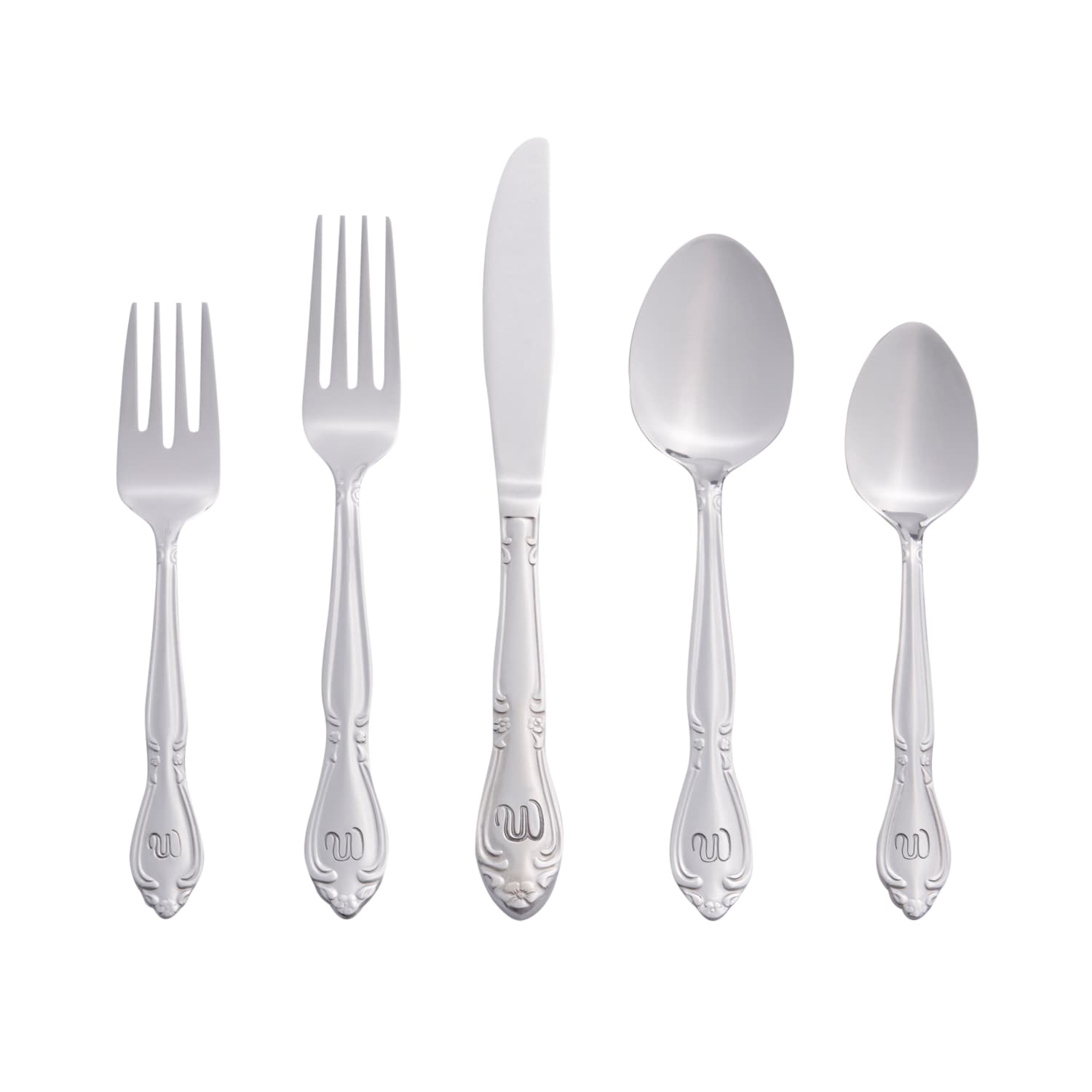 RiverRidge 5417-843-W Rose Letter W 46 -Pieces Polished Traditional Flatware
