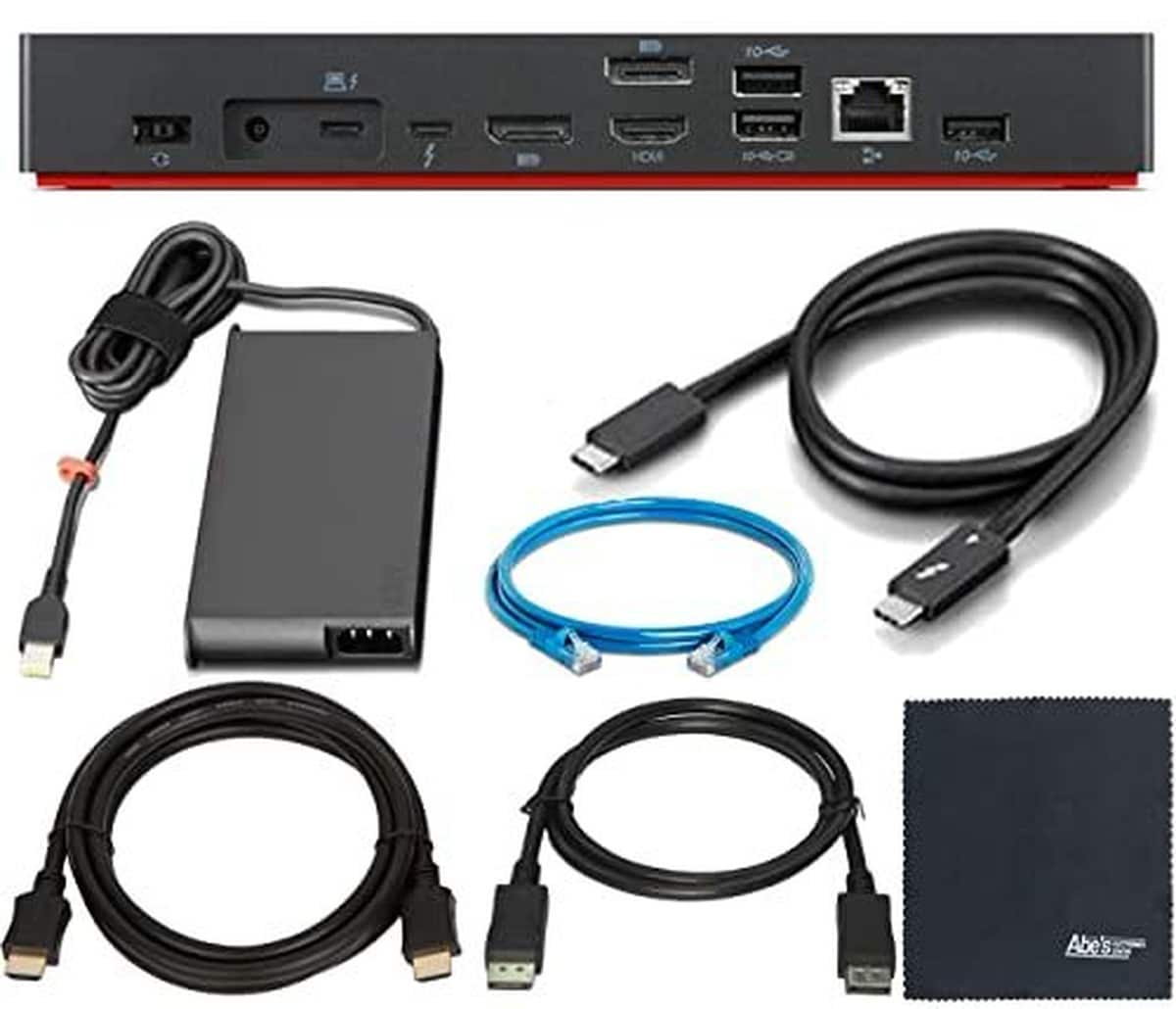 Lenovo ZoomSpeed Bundle for  Thunder Bolt 4 Dock (40B00135US) + ZoomSpeed HDMI Cable + ZoomSpeed DisplayPort Cable + ZoomSpeed Ethernet Cable Kit