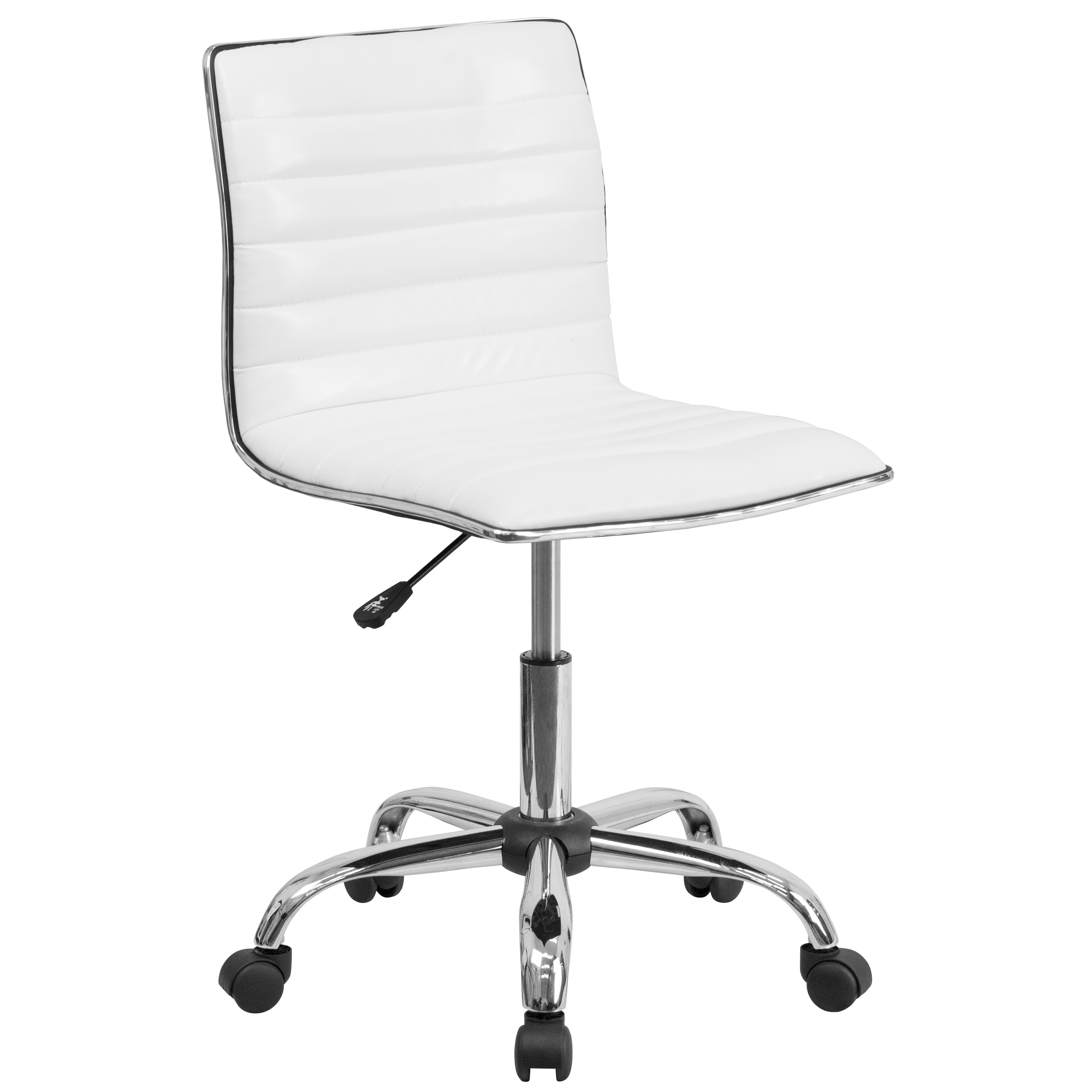 Merrick Lane Amelie Home Office Chair Ergonomic White Ribbed Low Back and Seat Armless Contemporary Computer Desk Chair with Chrome Border
