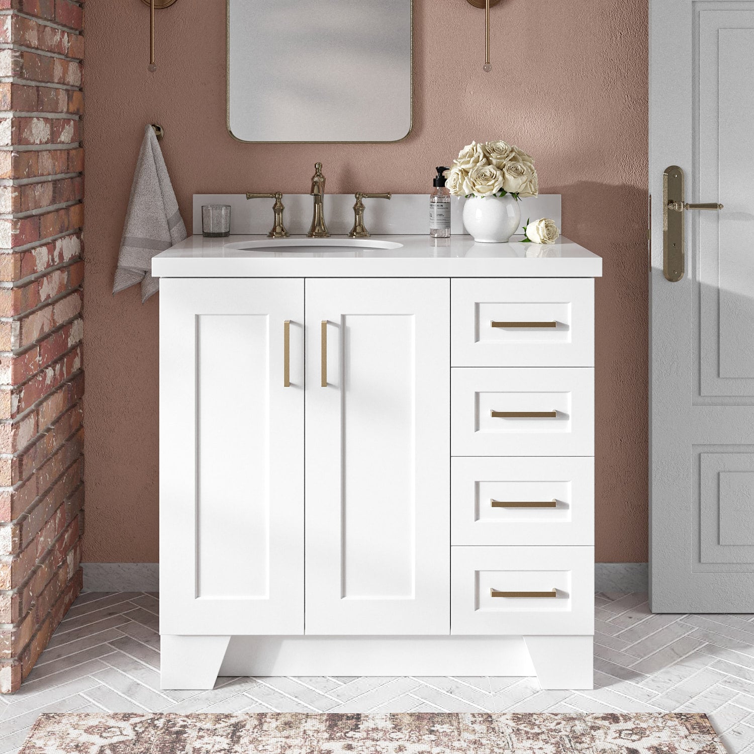 ARIEL Q037SLWQOVOWHT Taylor 37-in White Undermount Single sink Bathroom Vanity with Pure White Quartz Quartz Top