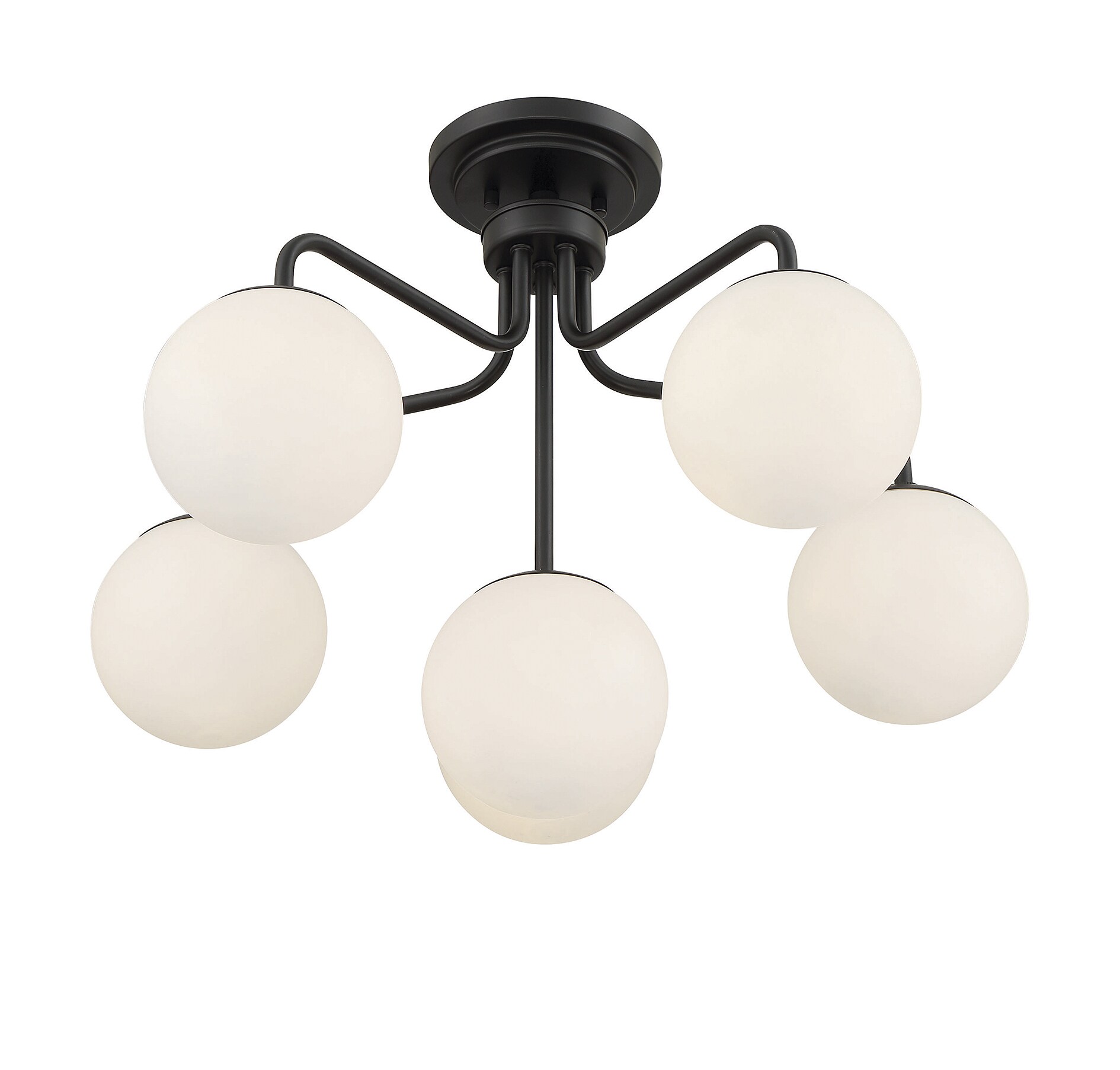 Matte Black Mid-Century Modern 6-Light Semi-Flush Mount