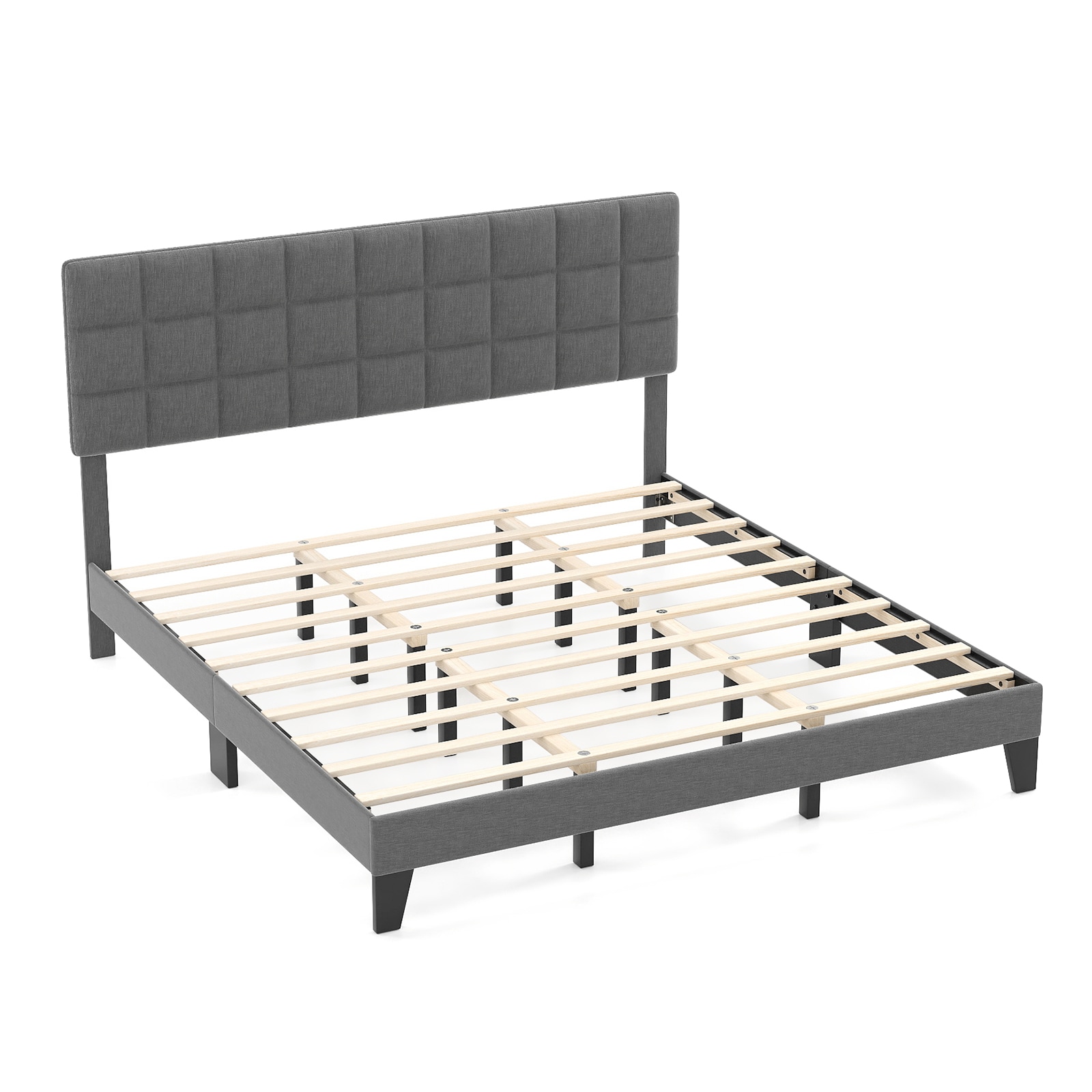 Iseryn King Gray Wood Tufted Bed Frame with Headboard in the Beds ...