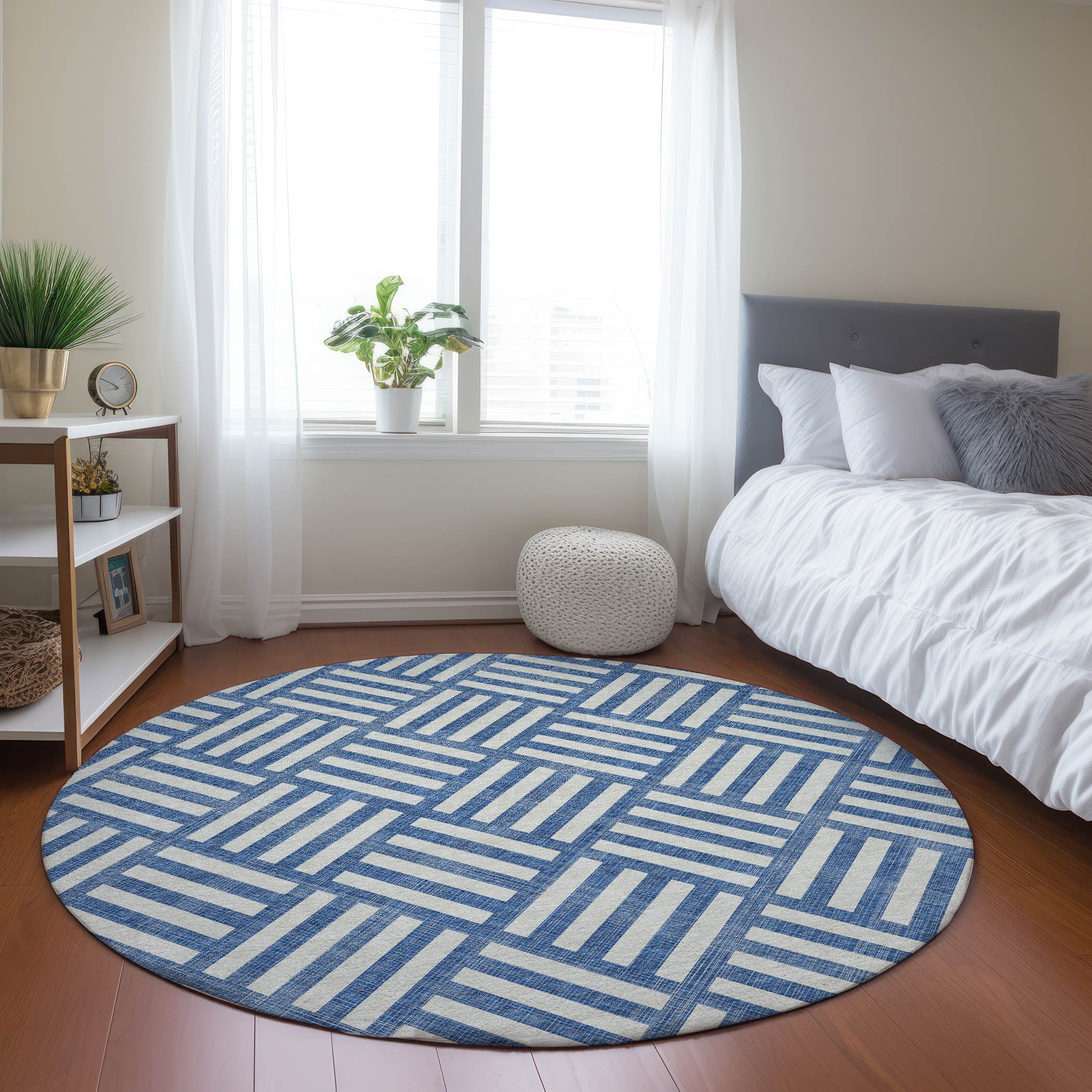 Addison Rugs ACN620BU8RO Chantille ACN620BU 8 x 8 (ft) Polyester Blue Round Indoor/Outdoor Geometric Machine washable Area rug