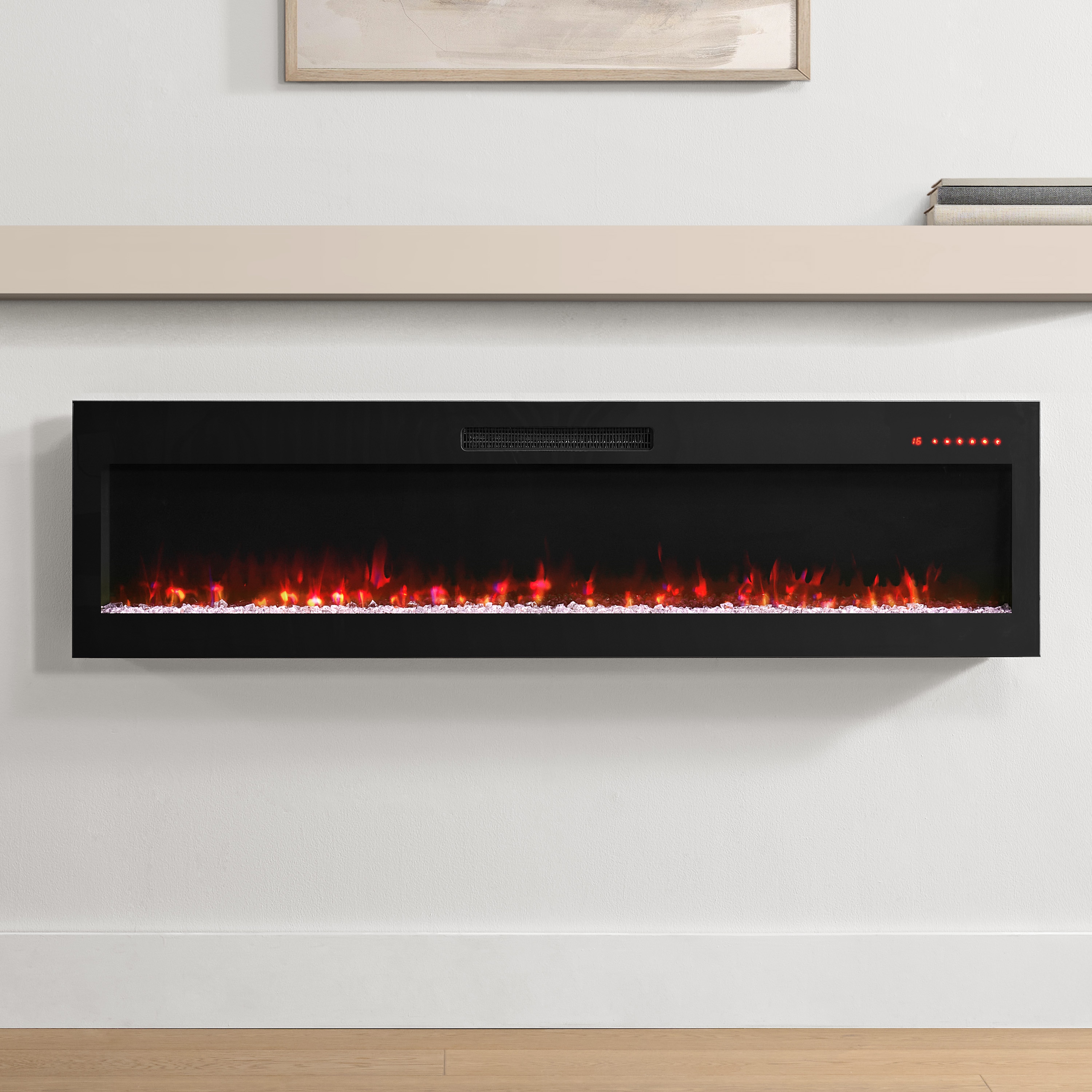 Style Selections 60-in W Black Wall mount Fan-forced Electric Fireplace with Remote Control Included