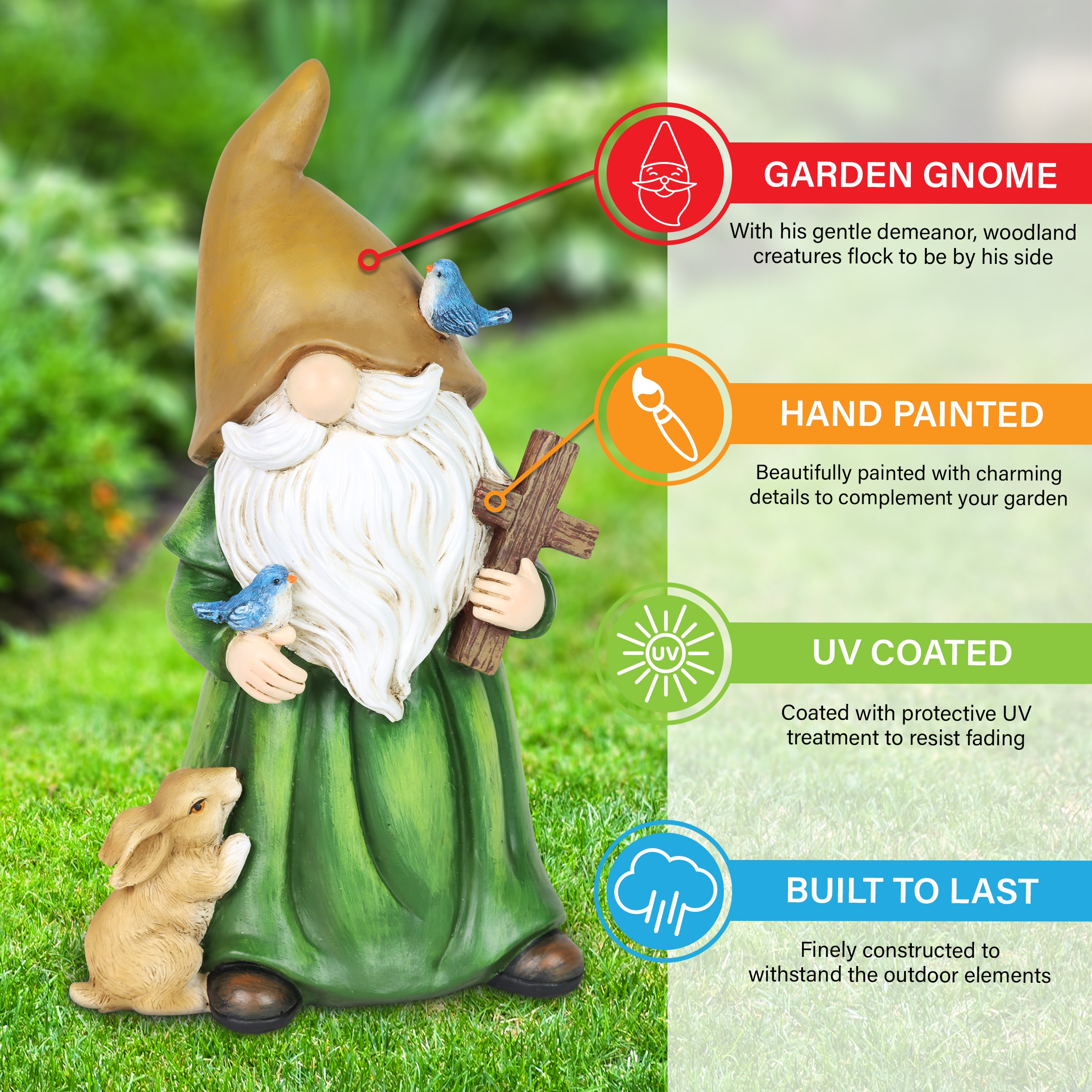 Exhart 10.2-in H x 6-in W Multiple Colors/Finishes Gnome Garden Statue ...