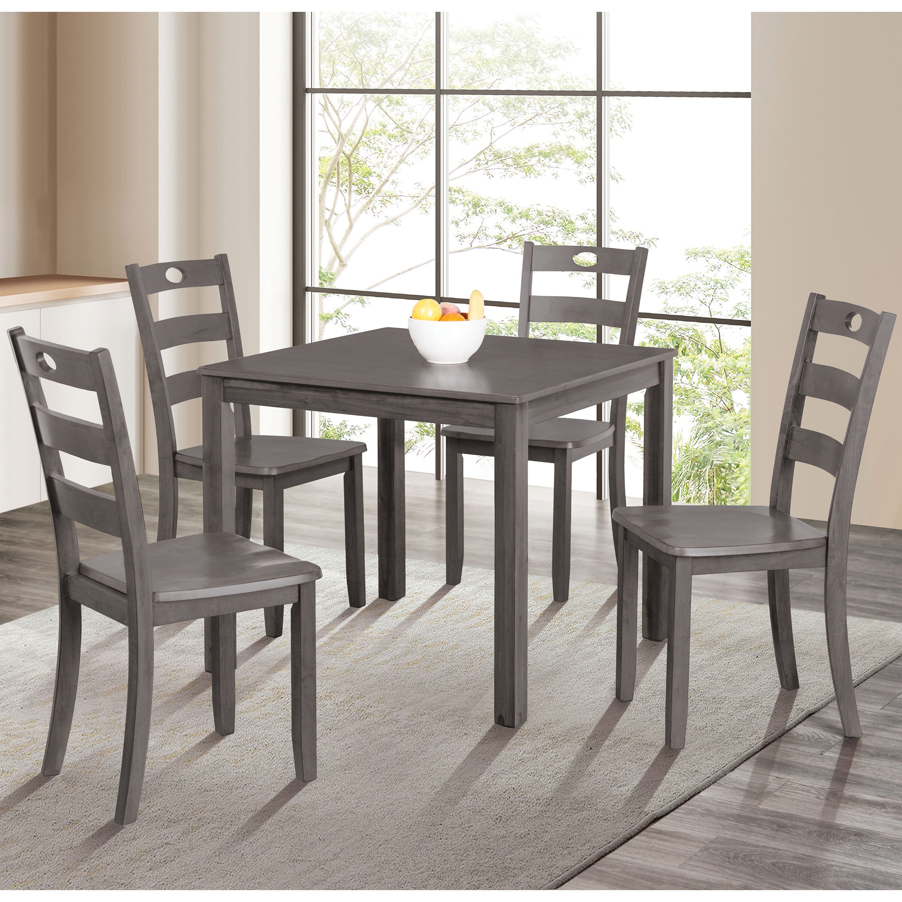 Furniture of America IDF3419GY-T-5PK Bravo Gray Transitional Dining Room Set with Square Table ( Seats 4 )
