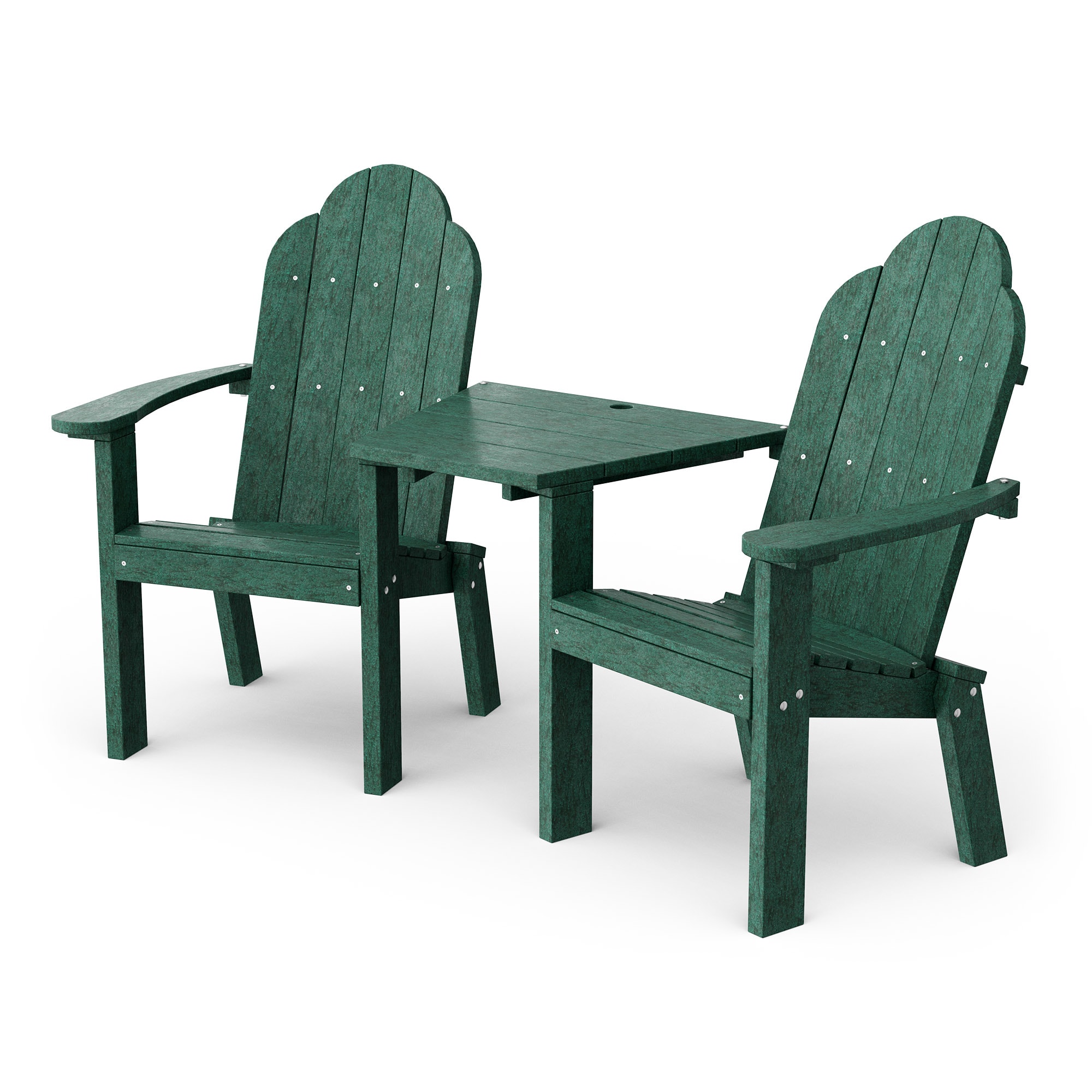 Wildridge LCC-229-TG Classic Tete-A-Tete Set of 2 Turf Green HDPE Frame Stationary Adirondack Chair with Slat Seat