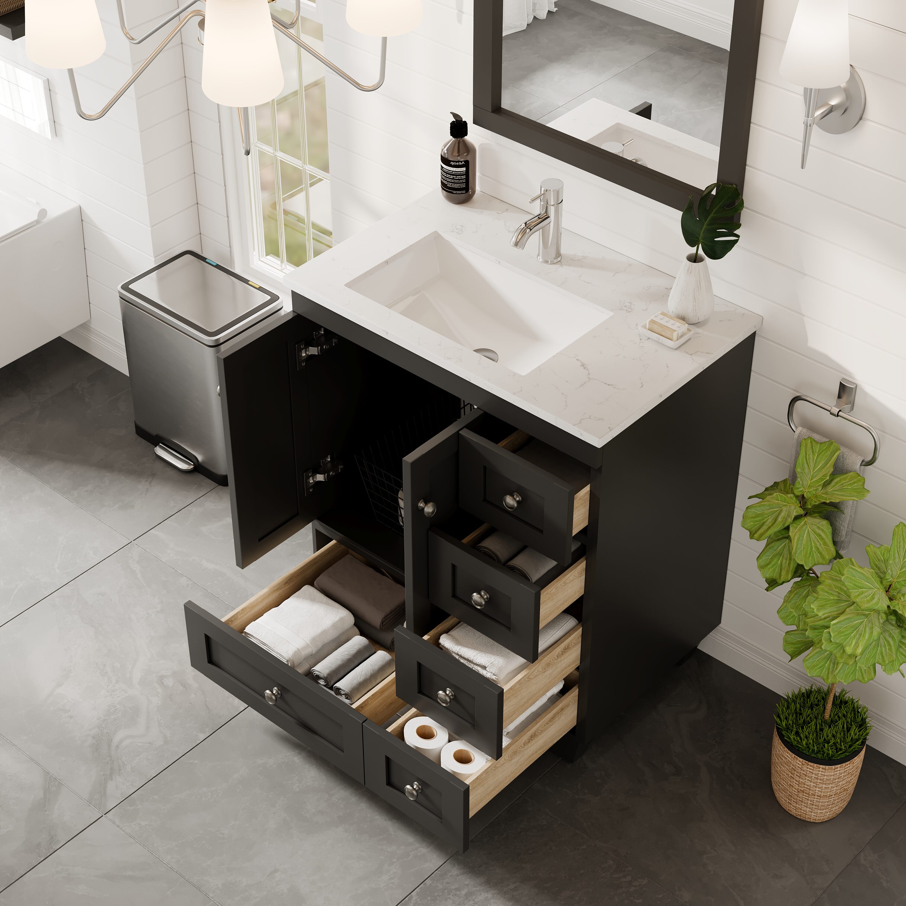 Espresso 28" Bathroom Vanity with White Quartz Top and Undermount Sink