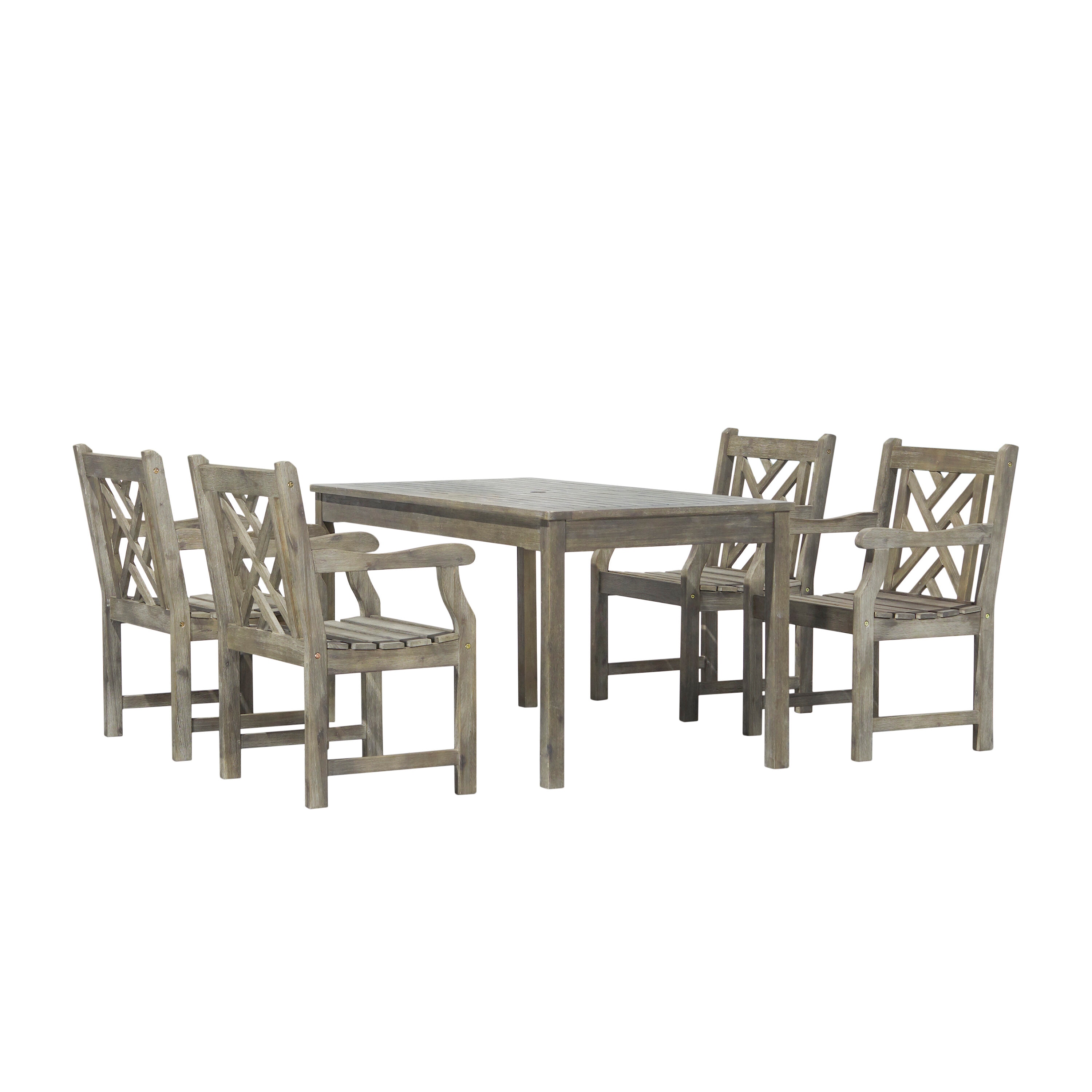 AZEN M1297SET8 Renaissance 5 -Piece Gray Patio Dining Set Acacia Rectangle Table with 4 Stationary Chairs