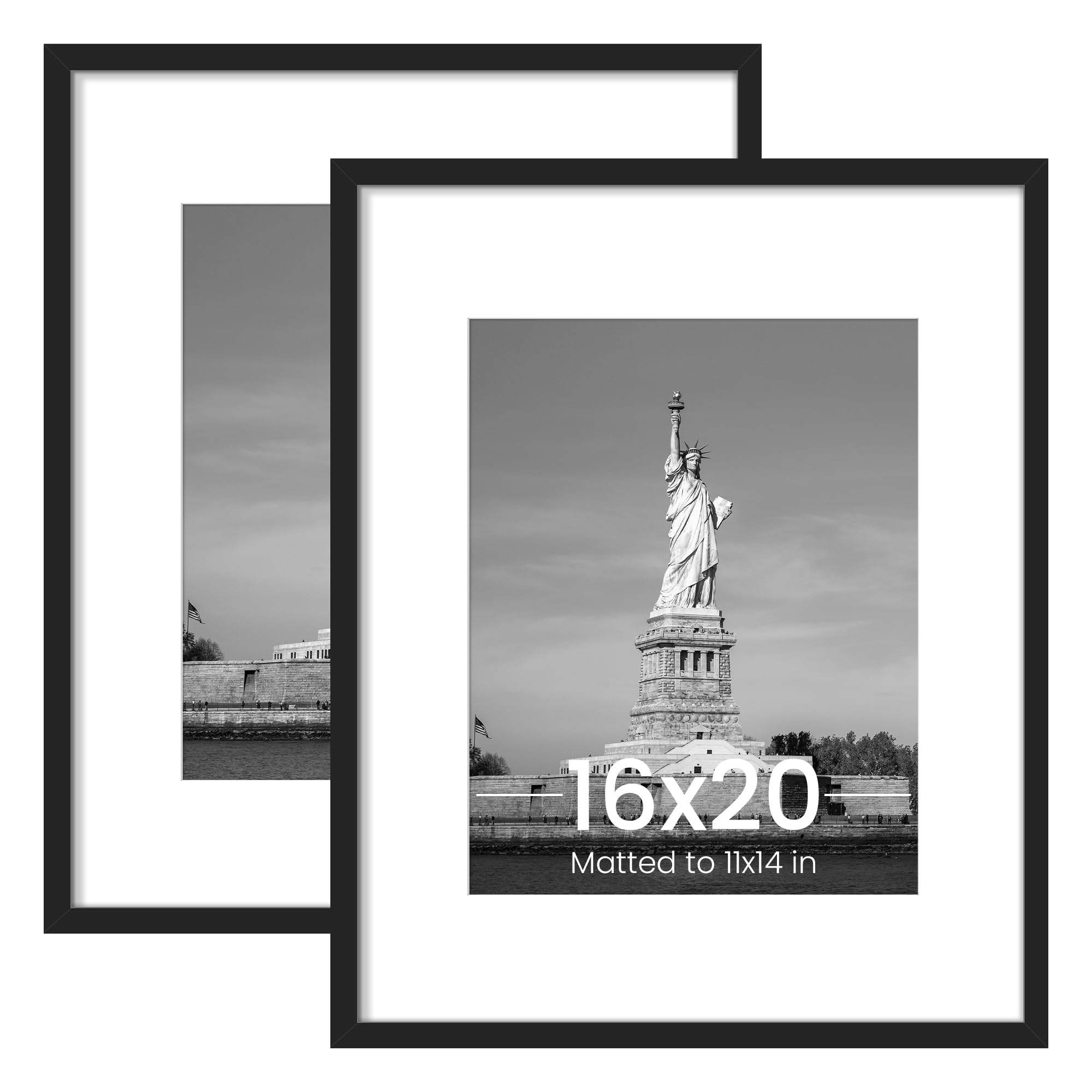 IUEST  16x20 Picture Frame with Mat for 11x14 or Without Mat for 16x20 Black Wall Gallery Photo Frames 2 Pack durable home
