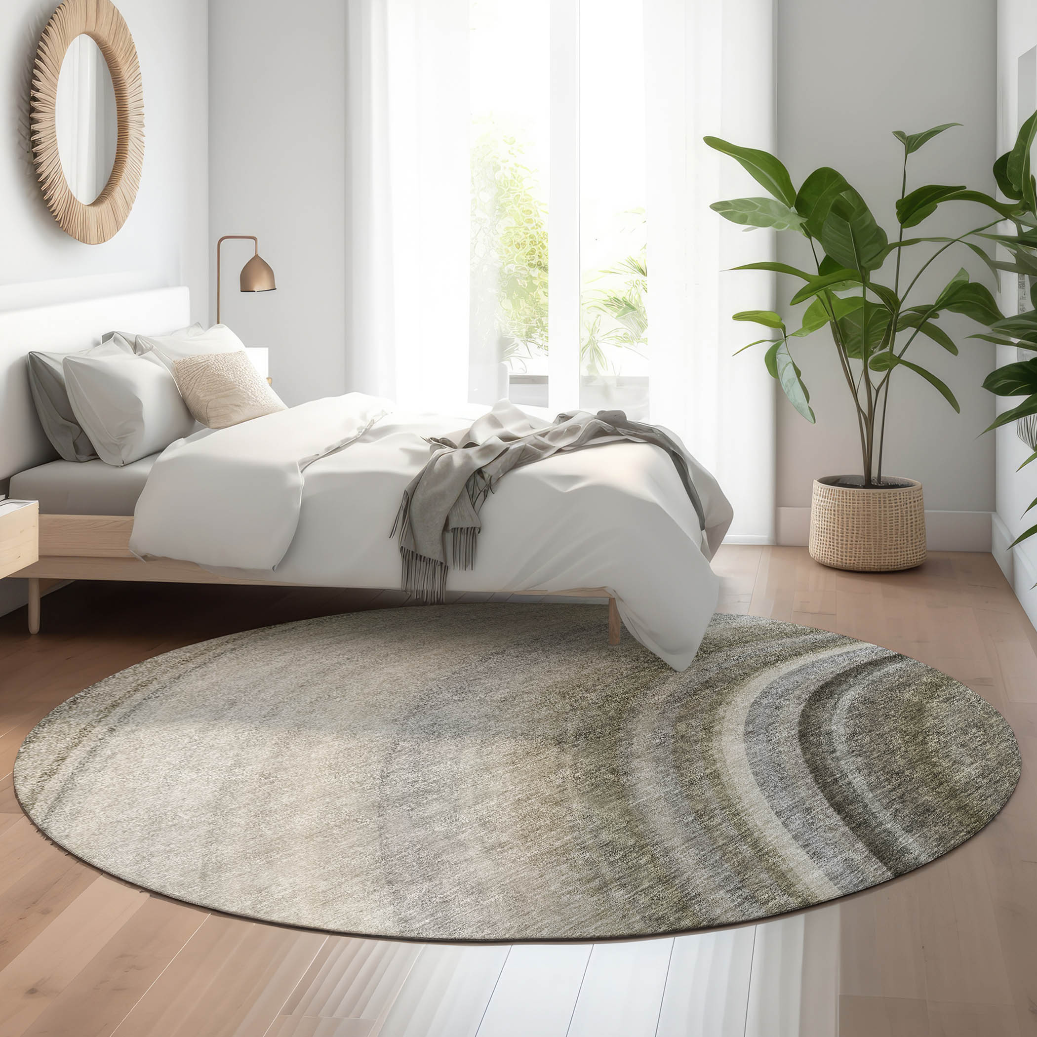 Addison Rugs AMF584TP8RO Mayfield AMF584TP 8 x 8 (ft) Loomed Polyester Taupe Round Indoor Geometric Machine washable Area rug