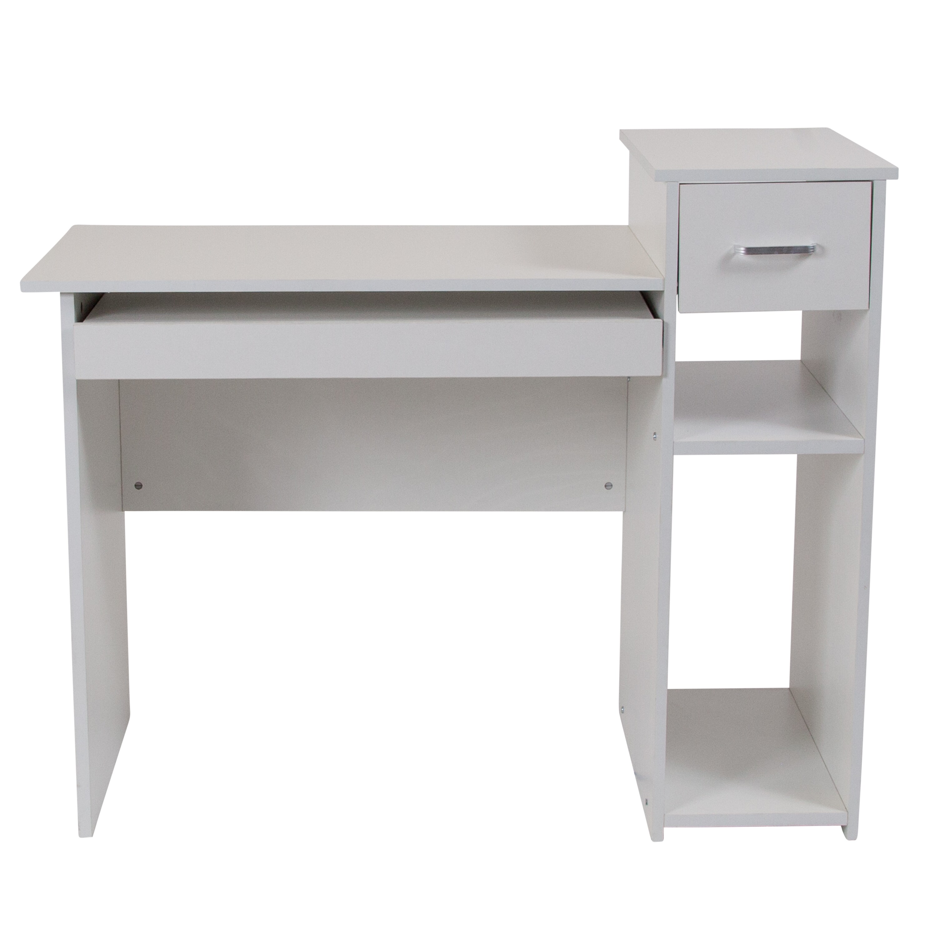 White Wood Computer Desk with Drawer and Keyboard Tray