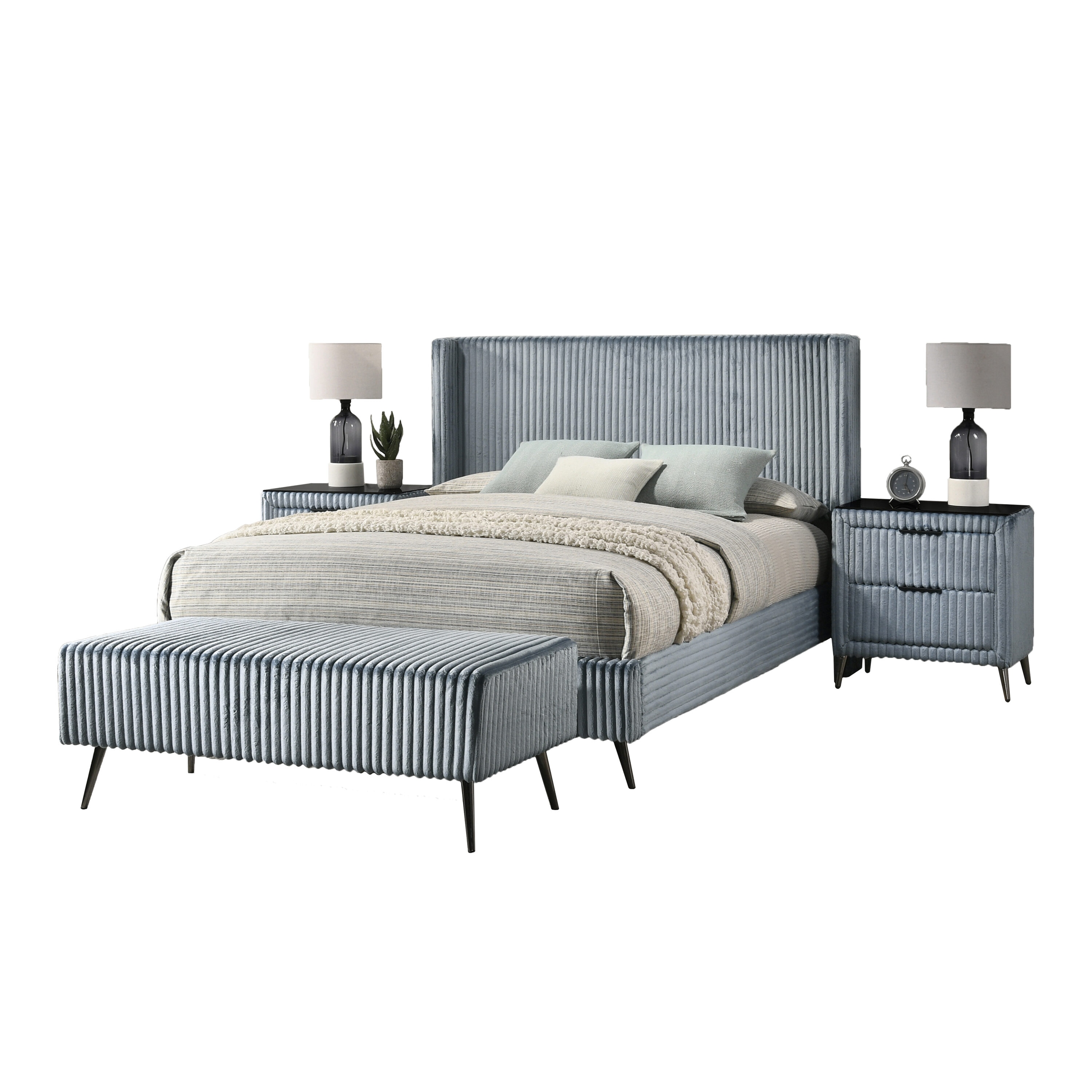 Roundhill Furniture B9428QN2B Mavela Blue Queen Bedroom Set