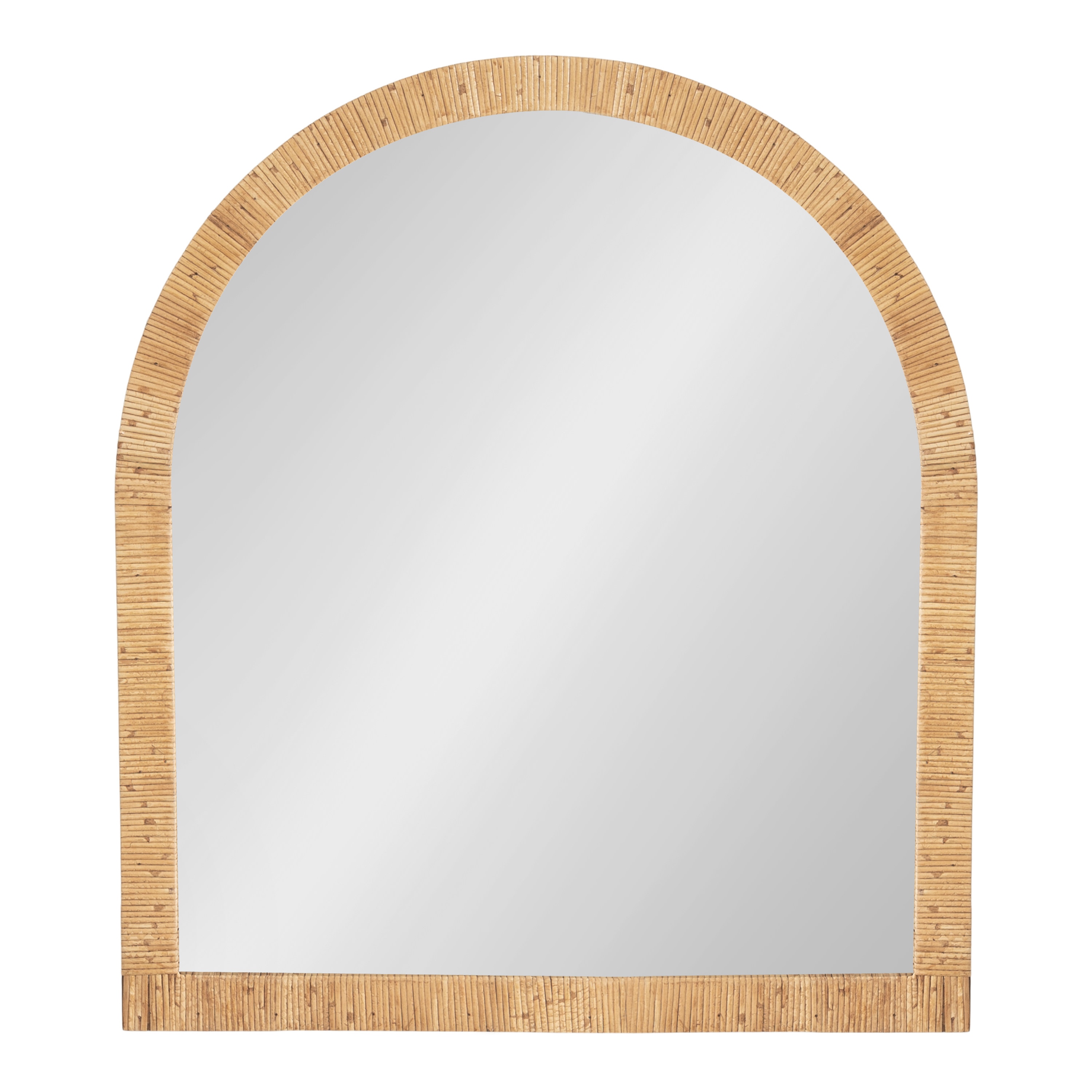 Natural Wood Boho Arch Rattan Wall Mirror, 28 x 32