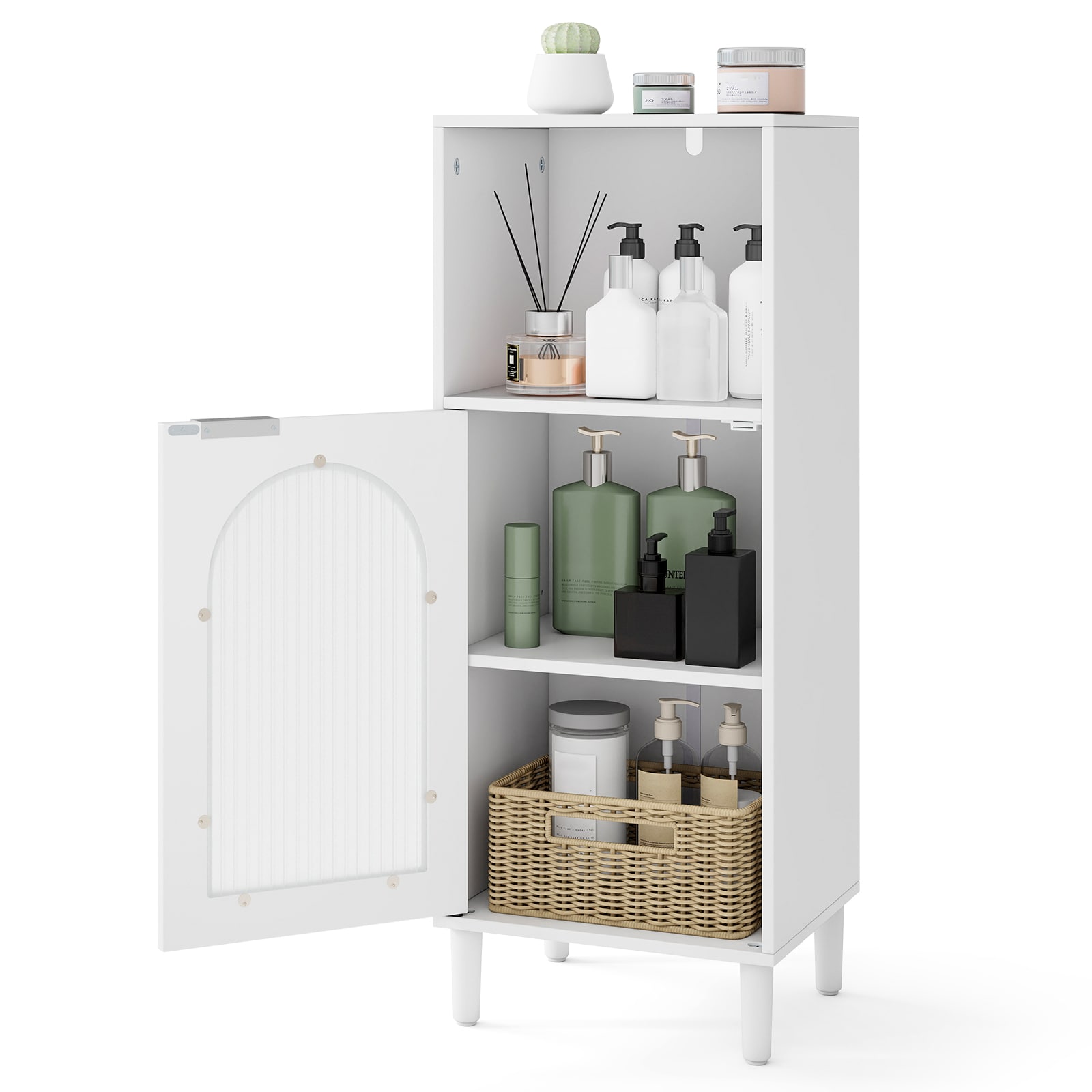 Slickblue - Freestanding White Wooden Storage Cabinet with Tempered Glass Door and Adjustable She...