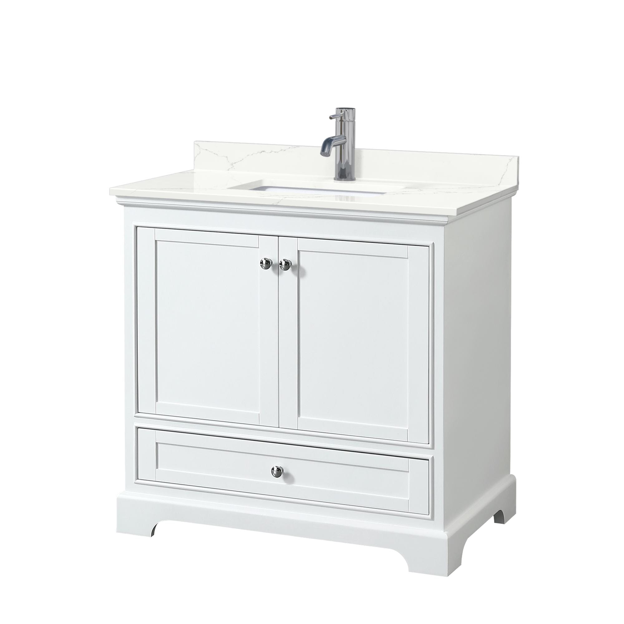 Wyndham Collection WCS202036SWHGTUNSMXX Deborah 36-in White Undermount Single Sink Bathroom Vanity with Giotto Quartz Quartz Top