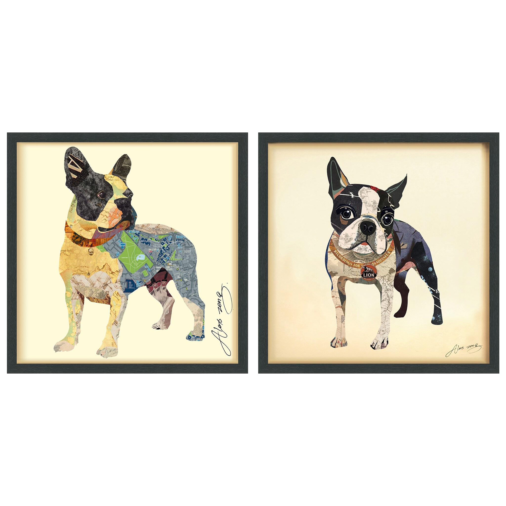 Empire Art Direct DAC-049-89-2525B 25 In. x 25 In. Each Terriers Dimensional Collage Framed Graphic Art Under Glass Wall Art Alex Zeng Black Wood Framed 25-Inches H x 50-Inches W Animals Glass Print