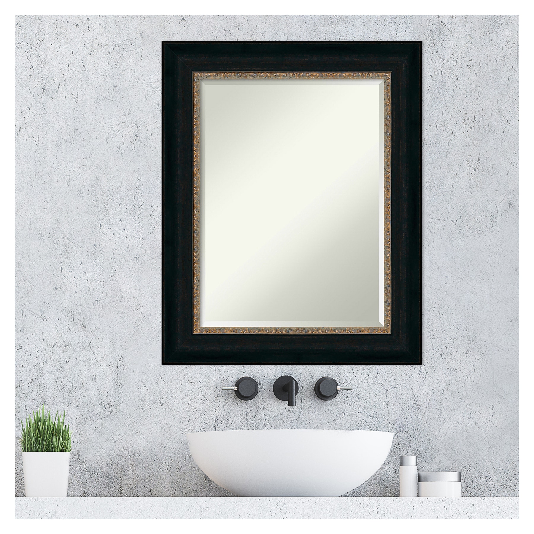 Medium Rectangular Bronze and Gold Bathroom Vanity Mirror