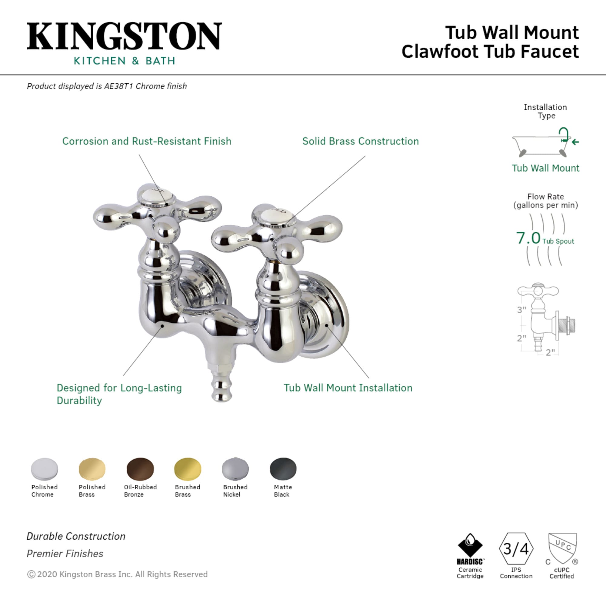 Kingston Brass WLAE37T2 Roman-Tub-Faucets - View #3