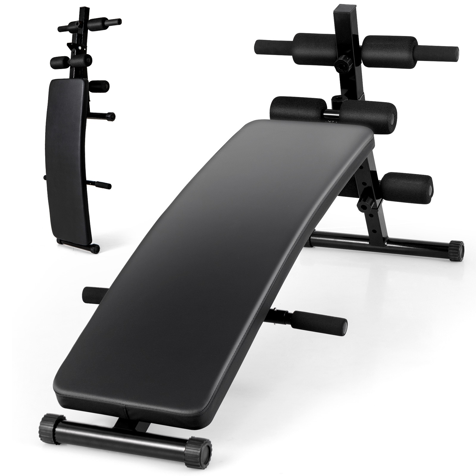 Slickblue D-CO-43283PS 15-lb Adjustable Decline Sit-Up Bench for Home Gym – Fitness Equipment for Core Strength and Ab Workouts-Black