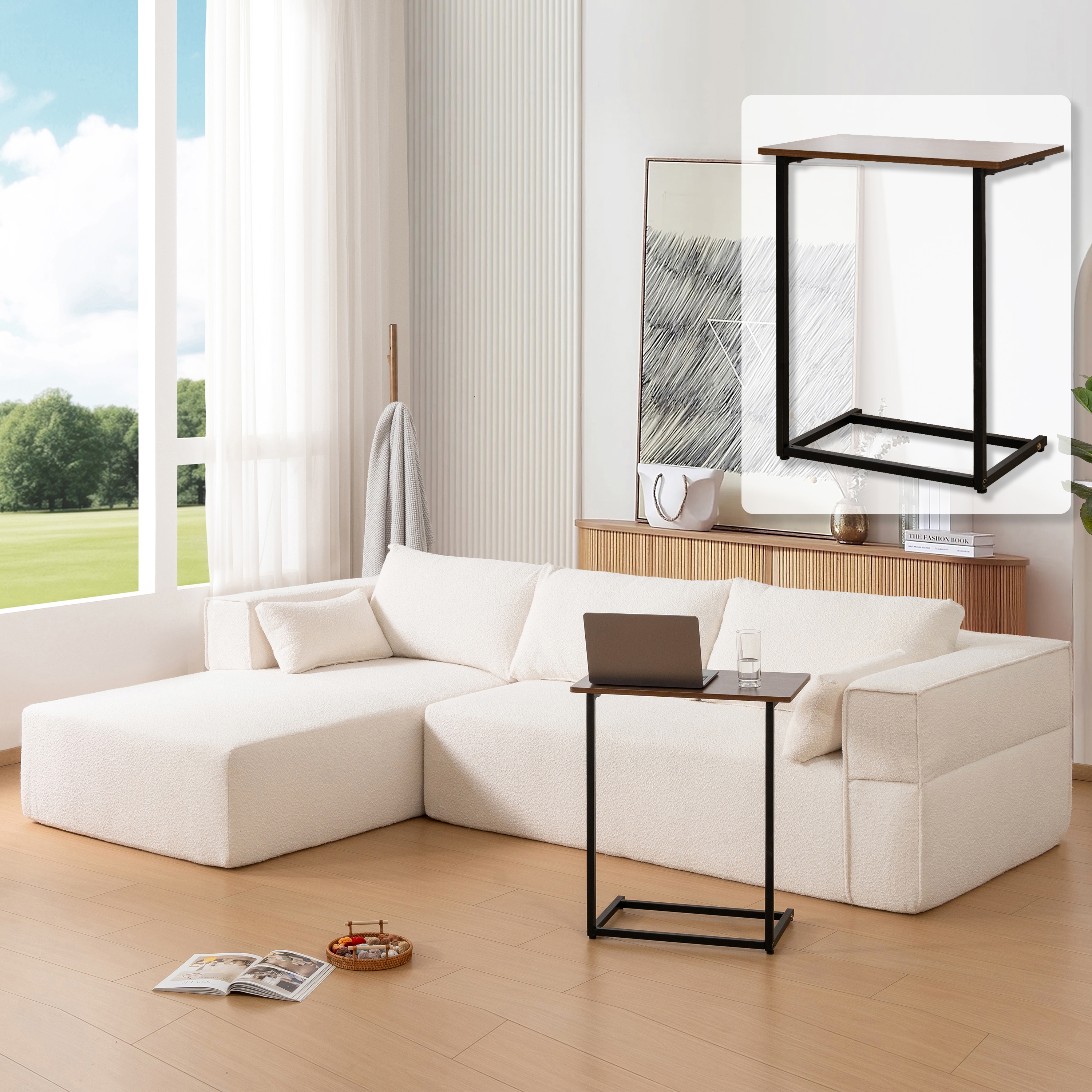 ModernLuxe N723S9670A 112Modular Sectional Sofa with Free Side TableWide SeatFully CompressedWrinkleresistant Boucle Fabric Couch with ChaiseFree CombinationLShaped Sofa for Living RoomNo Assembly Required3 Color