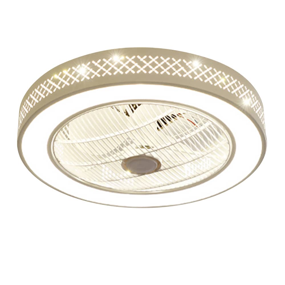Oukaning HG-WMTZXL-3022-US-1 21.6-in Color-Changing Integrated LED Flush Mount Grid Pattern Stepless Dimming with ABS Blades Bladeless Ceiling Fan With Light - Remote Included ( 7 -Blade )