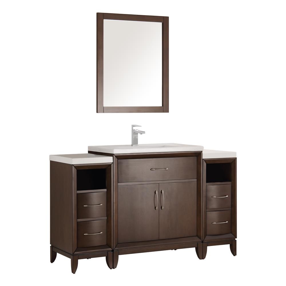 Fresca FVN21-123012AC Cambridge 54-in Antique coffee Single sink Bathroom Vanity with White Ceramic Top (Mirror Included)