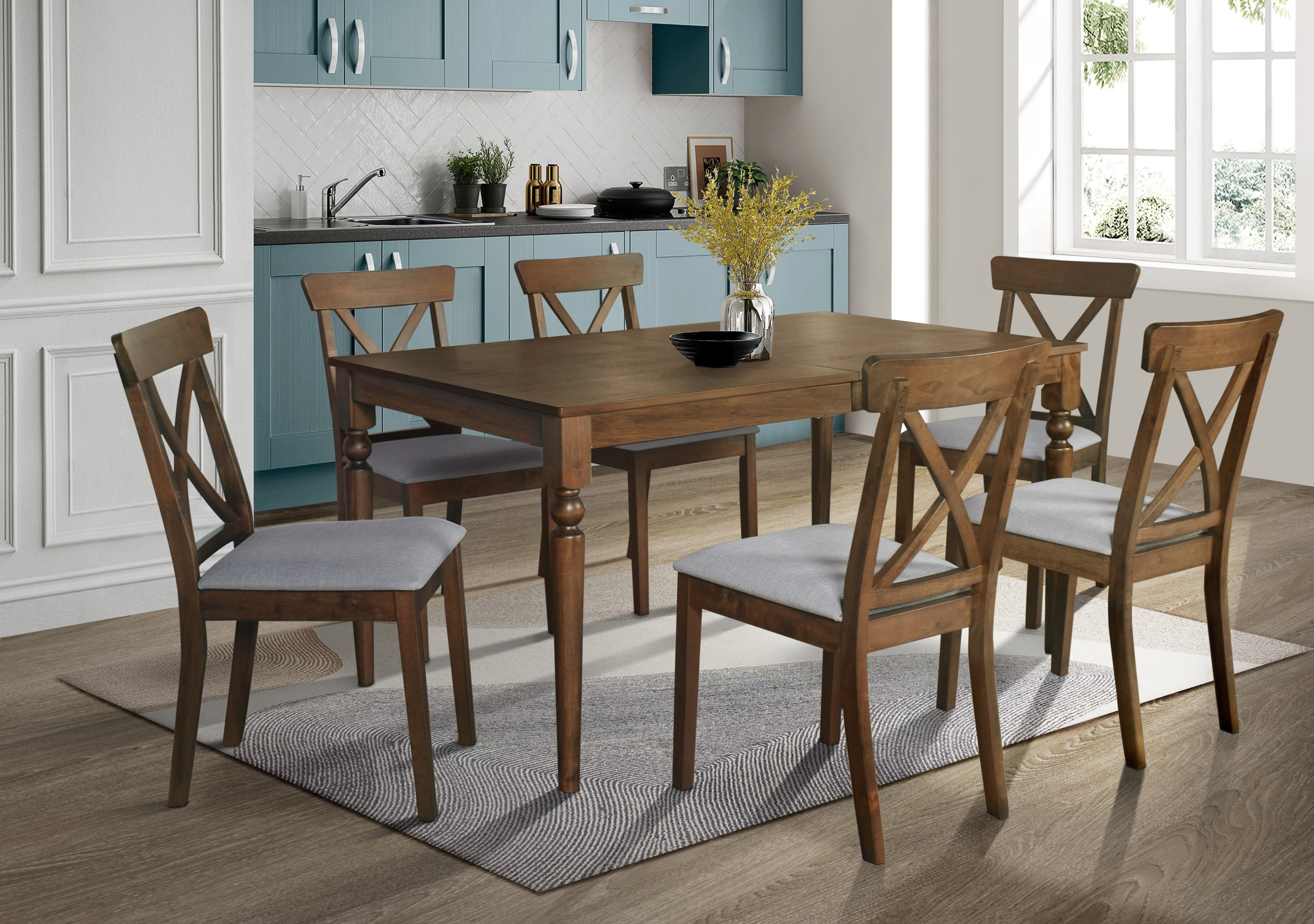 Home Design 60018DBRW Beckley Brown/Gray Transitional Dining Room Set with Rectangular Table ( Seats 6 )