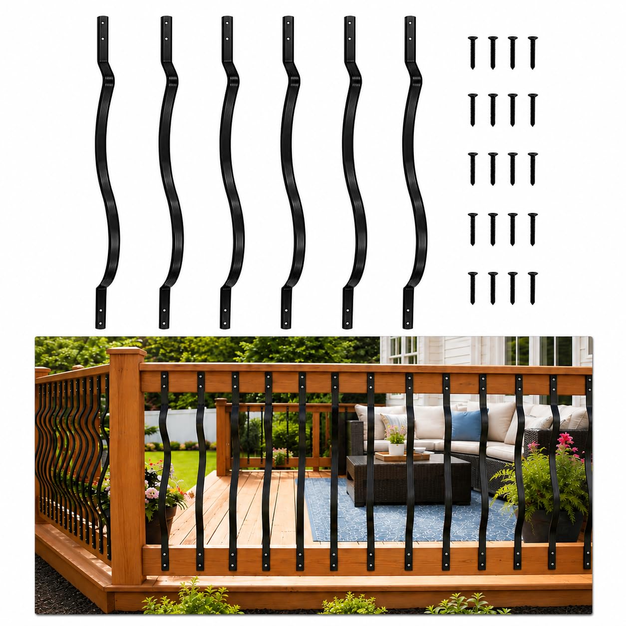 Misopily  29.5 Inch Curved Aluminum Deck Balusters 25 Pack with Mounting Hardware for Outdoor Porch Balcony Staircase Railings