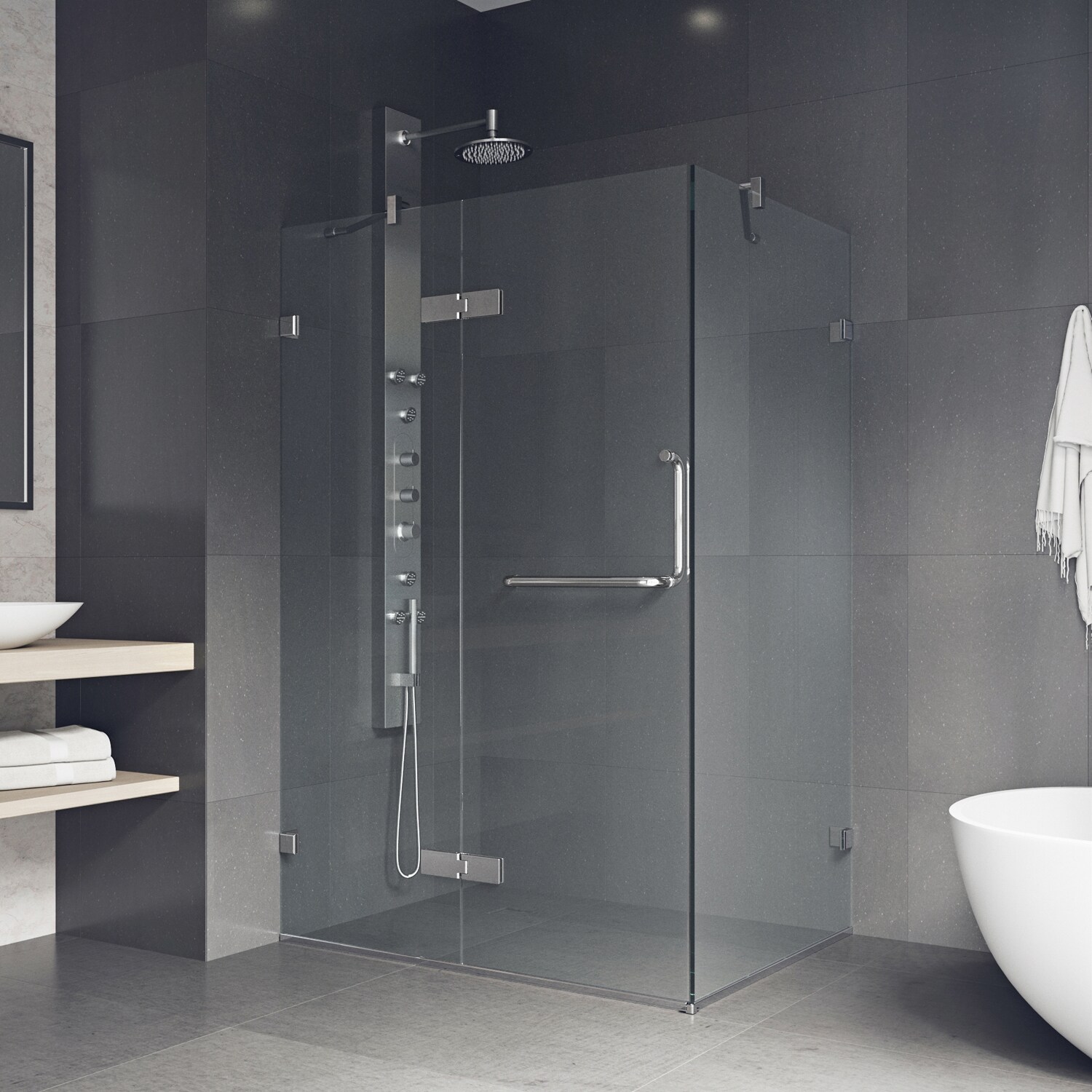 Monteray Frameless Clear Glass Shower Enclosure with Brushed Nickel Hardware