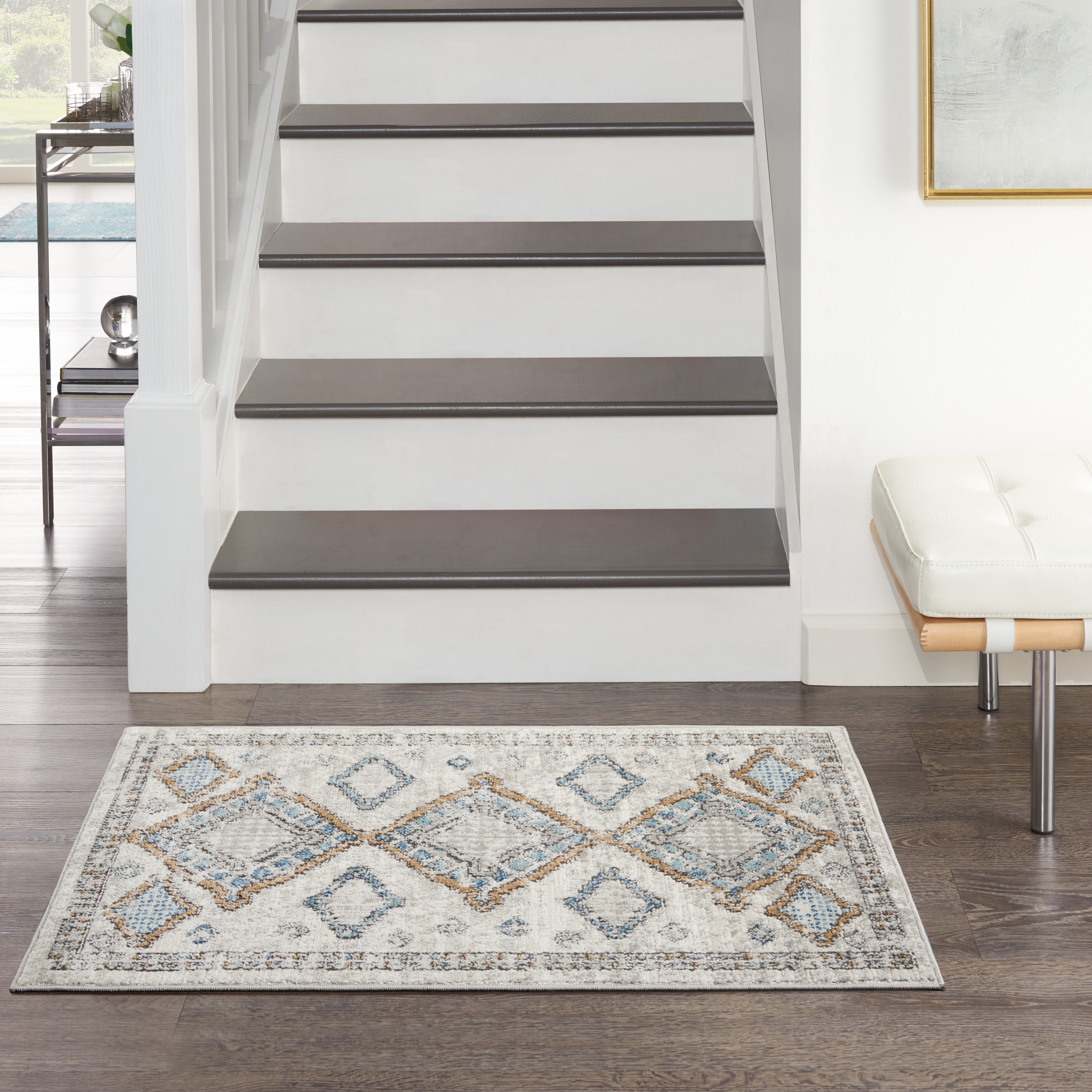 Nourison 099446825704 Concerto 2 x 4 (ft) Loomed Polypropylene Ivory/Grey/Blue Rectangular Indoor Border Area rug