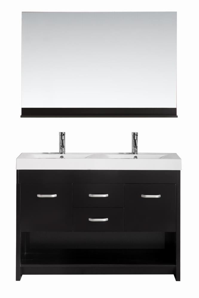 Design Element DEC074 Designer's Pick 48-in Espresso Double Sink Bathroom Vanity with White Acrylic Top (Mirror Included)