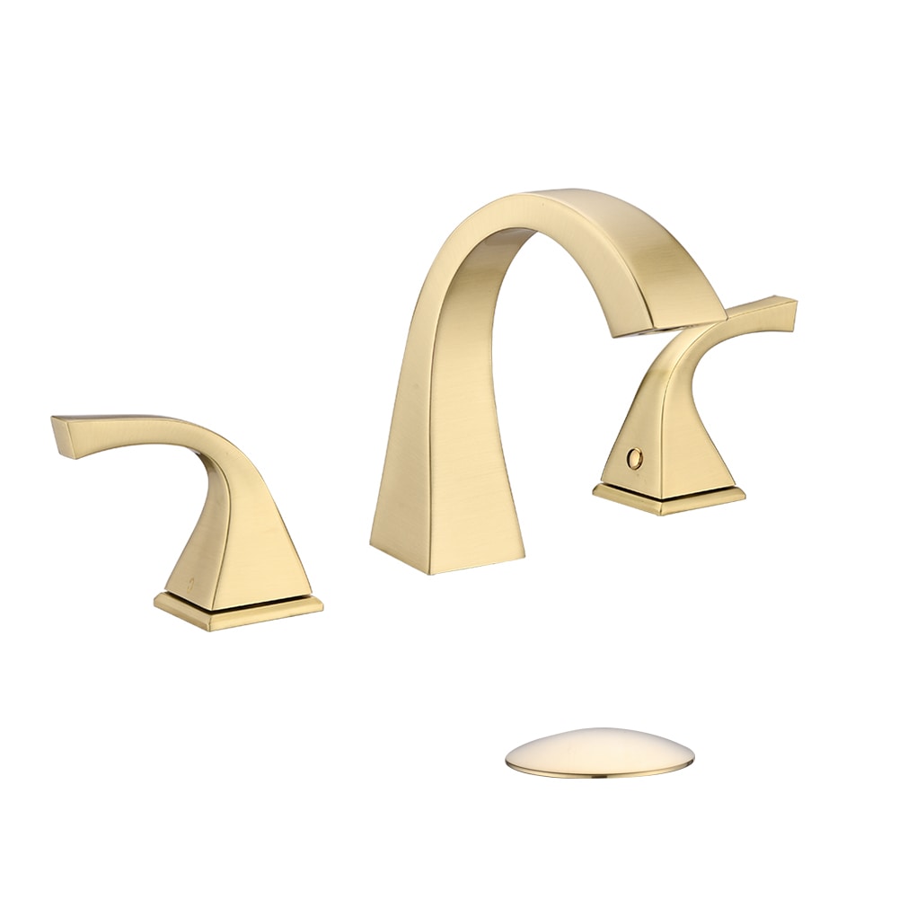 Clihome CL-MS0313-BG Brushed Gold Widespread 2-handle WaterSense High-arc Commercial/Residential Handle Bathroom Sink Faucet with Drain