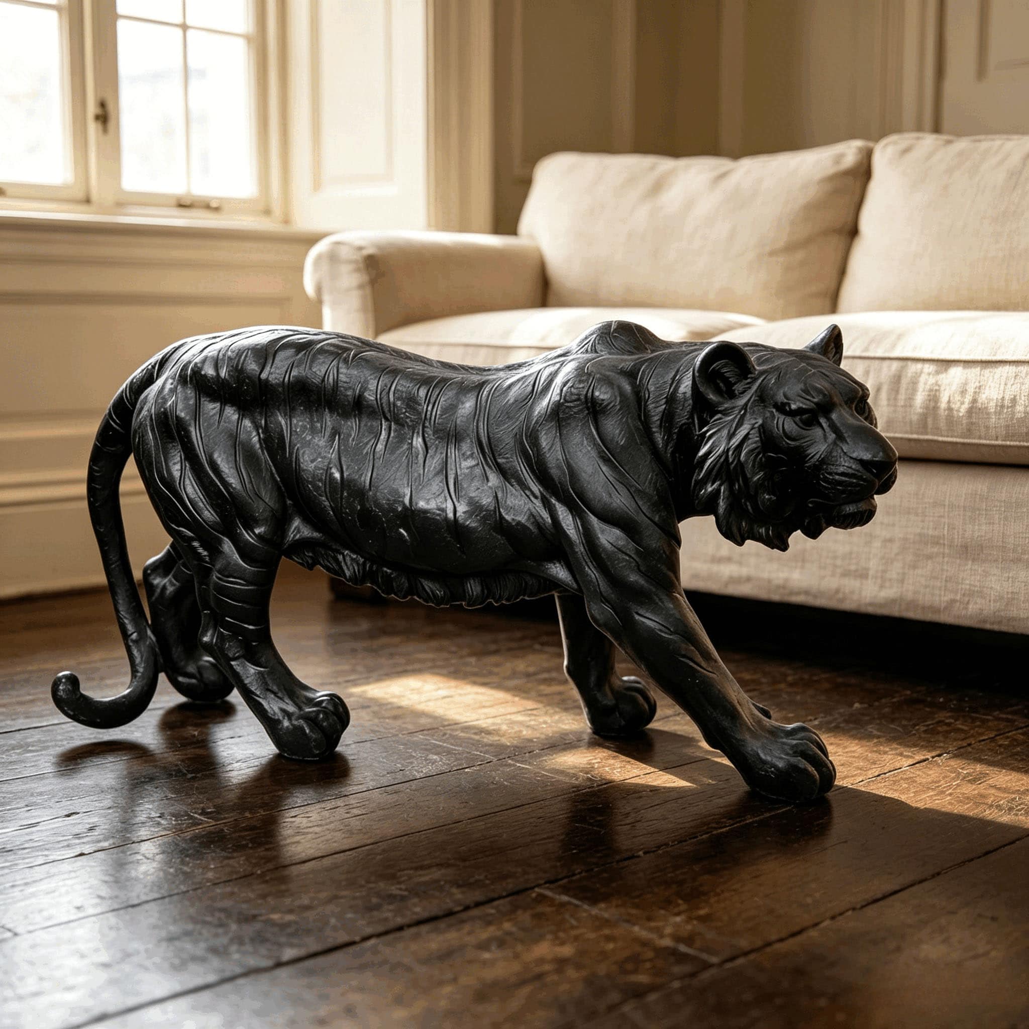 YOTOO 16 Inch Simulated Black Tiger Resin Garden Statue Matte Finish Wildlife Sculpture Weatherproof Indoor Outdoor Decor for Lawn Courtyard Patio Entryway