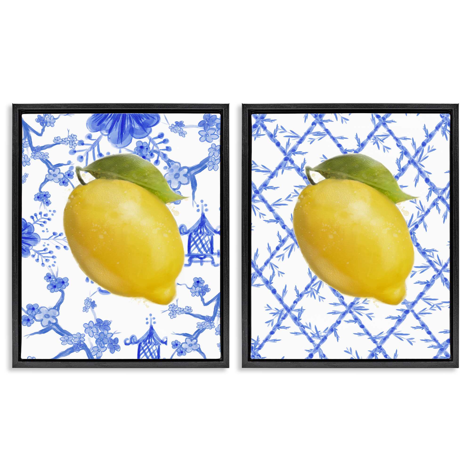 Stupell Industries B2-782-FFB-2PC-16X20 Classic Chinoiserie Lemons 2 Piece Black Framed Floater Canvas Set By Matthew Piotrowicz 17 x 21