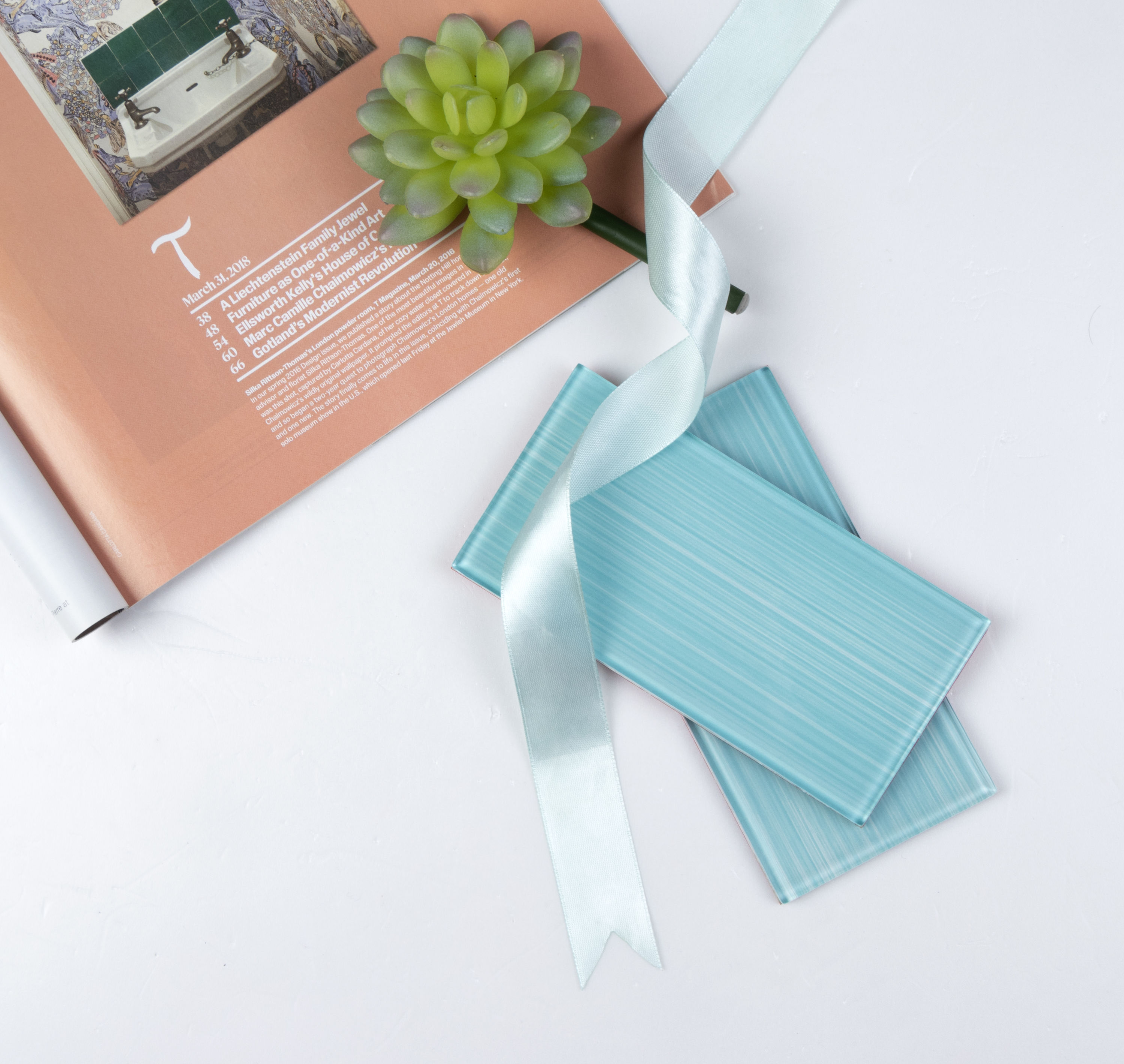Aqua Blue Hand-Painted Glass Peel and Stick Subway Tile
