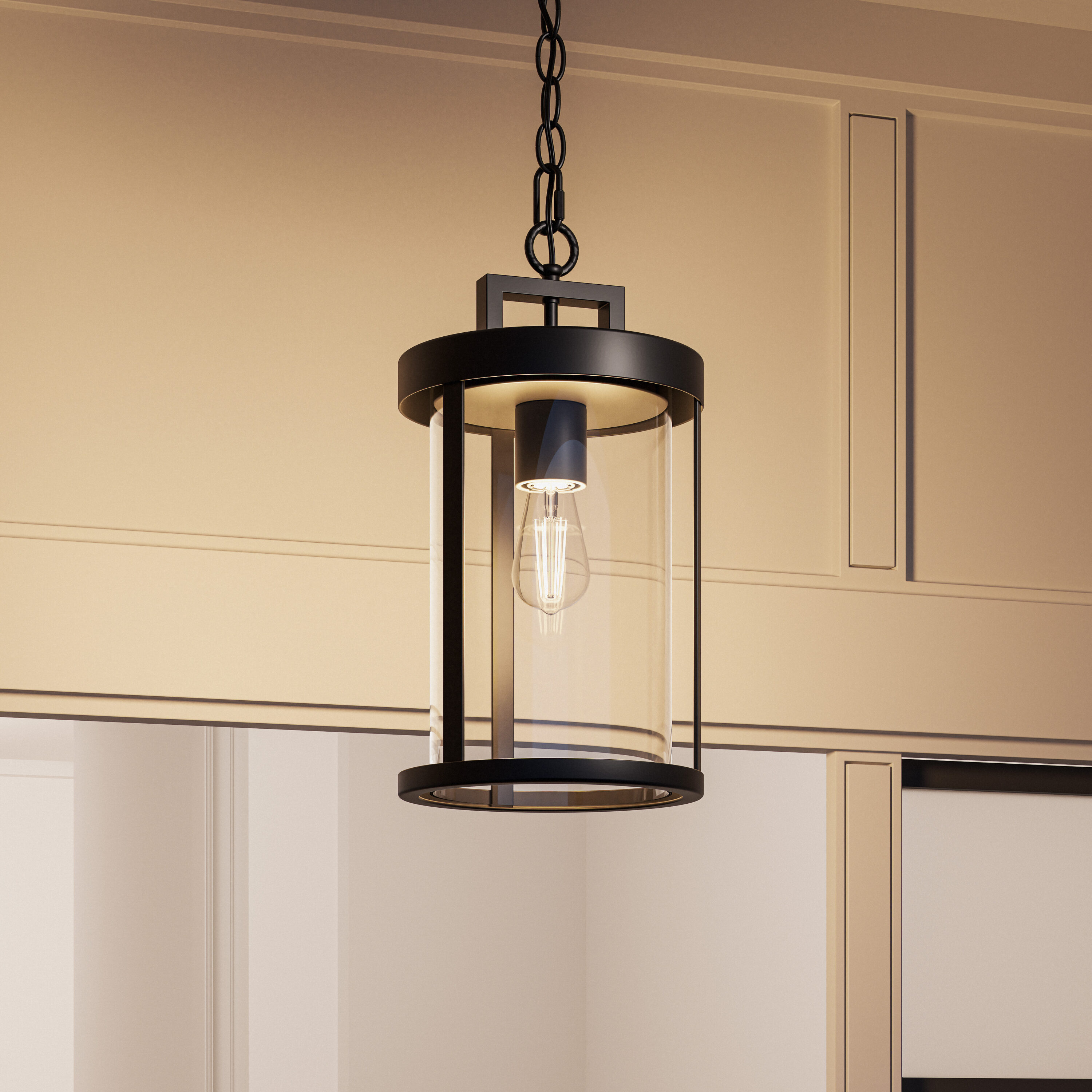 Quoizel Claire Matte Black Farmhouse Clear Glass Lantern Medium Outdoor Hanging Pendant Light