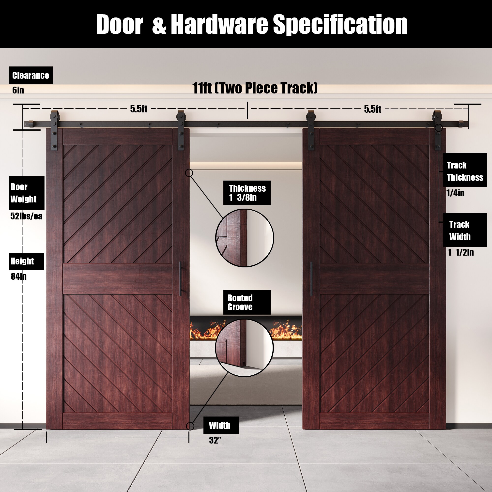 HOMACER YT2H132C-XT3-3284-RD Barn-Doors - View #2