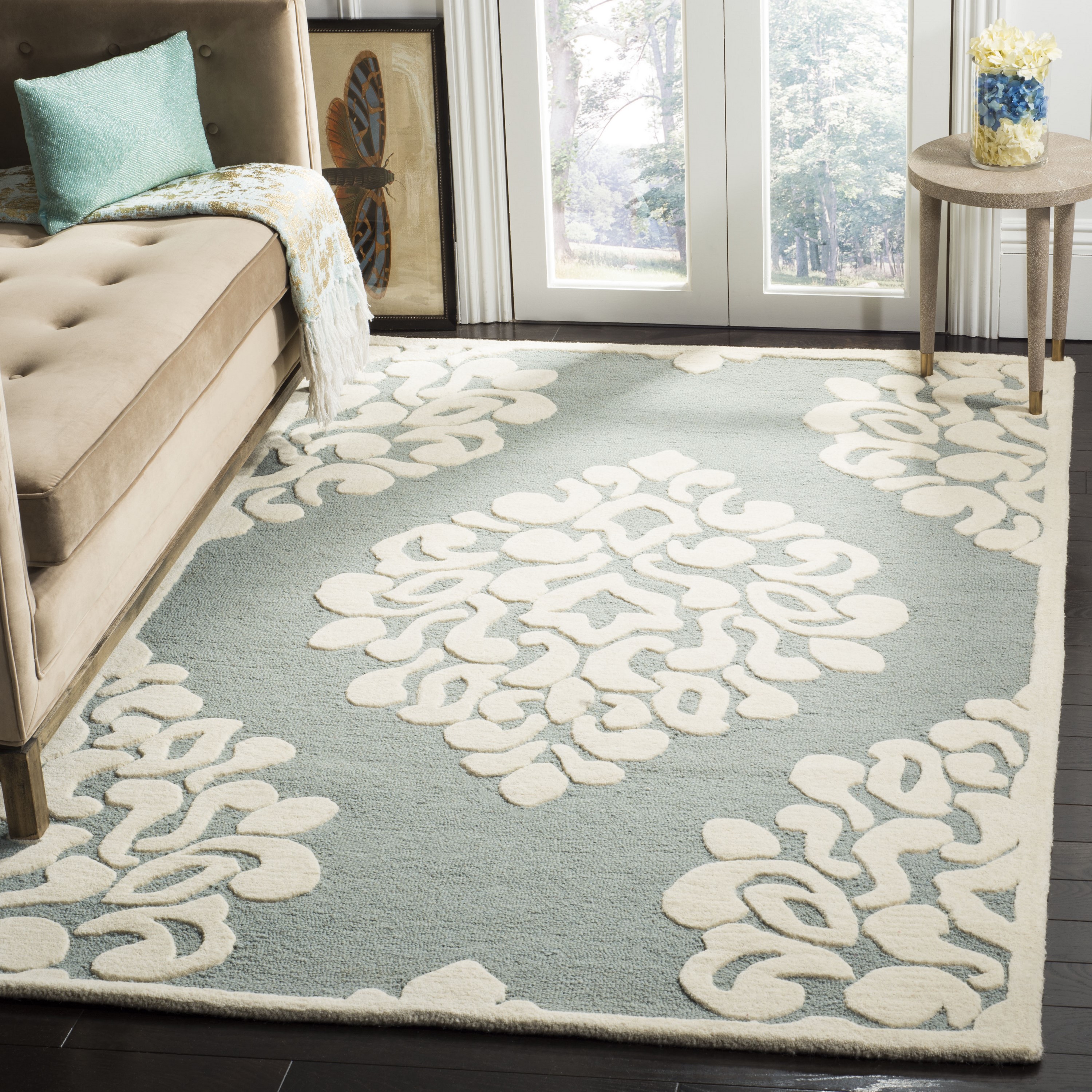 Martha Stewart MSR4545A-4 Floret Damask 4 x 6 (ft) Tufted Wool Arrowroot Rectangular Indoor Damask Farmhouse/Cottage Area rug