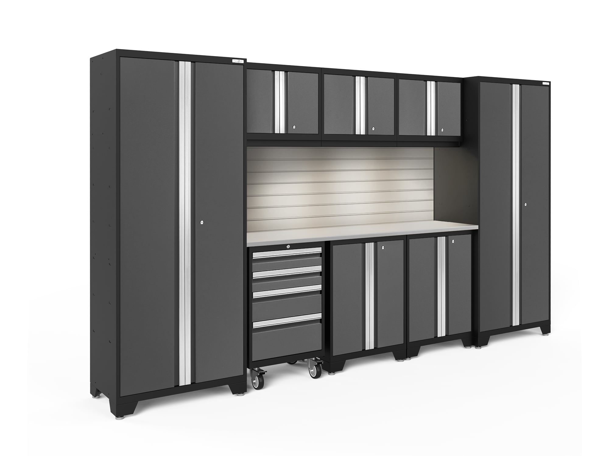 NewAge Products 50525 132-in W x 76.75-in H x 18-in D 8 -Cabinets Steel Charcoal Gray Garage Storage System