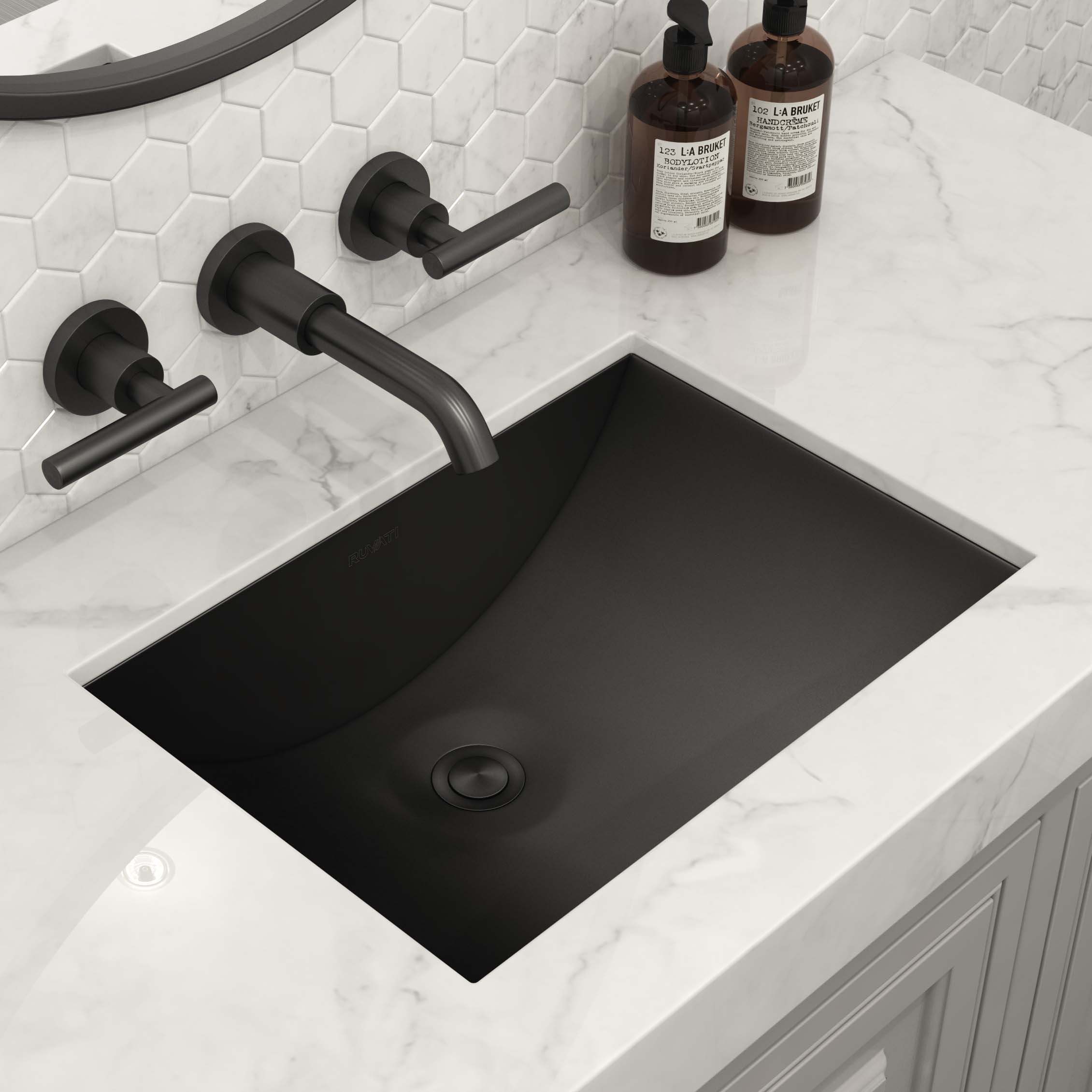 Ruvati RVH6106BL Ariaso Stainless steel Undermount Rectangular Traditional Gunmetal Black Bathroom Sink with Drain Included ( 16-Inches x 13-Inches )